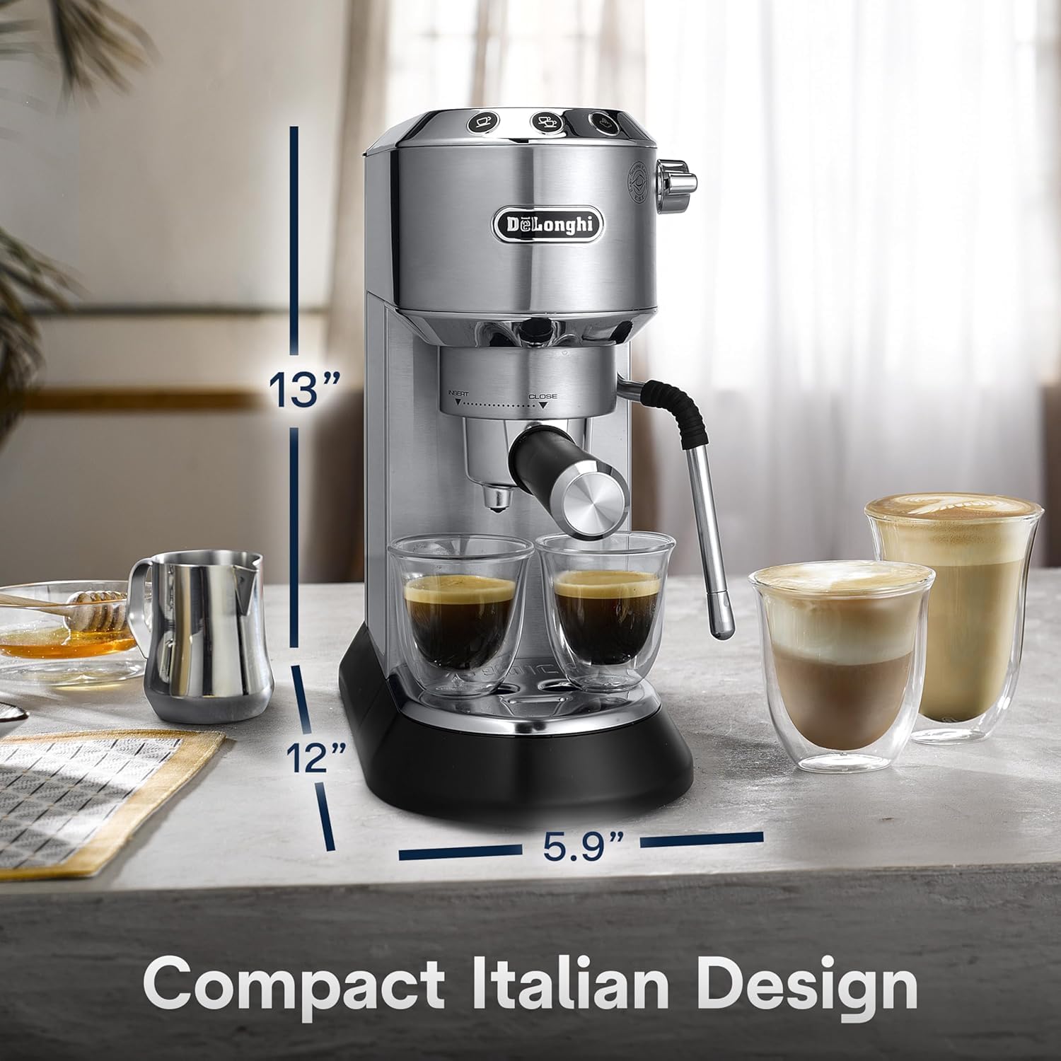 De’Longhi EC885M Dedica Arte Espresso Machine with My LatteArt Steam Wand (Milk Frother) – Italian Stainless Steel Design - Image 4