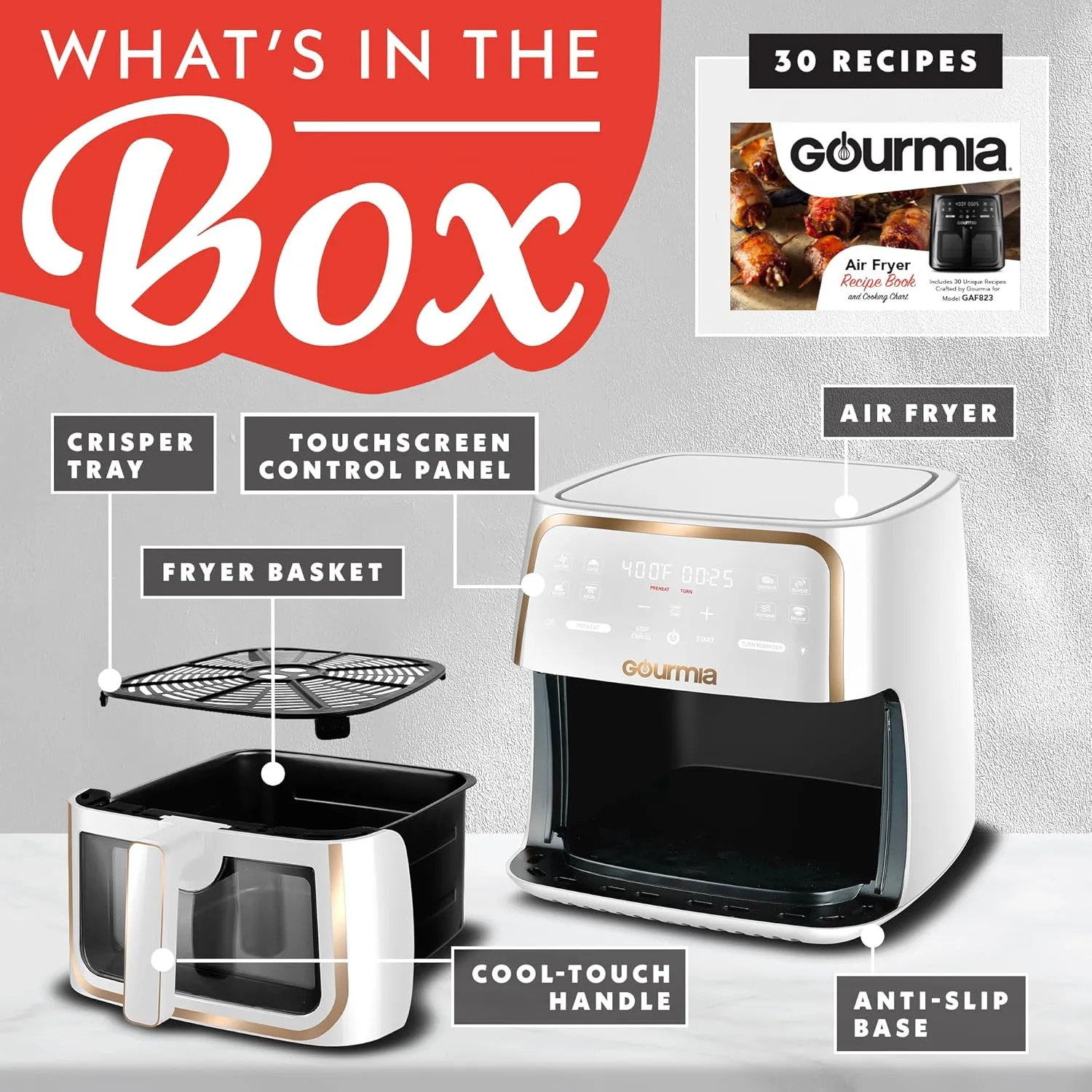 Gourmia 8 Qt Air Fryer, 8 Presets with Digital Display, FryForce 360° Technology, White - Image 3