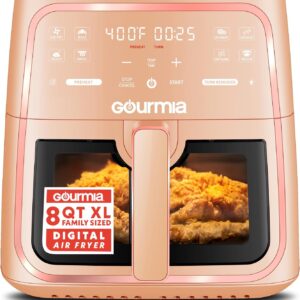 Gourmia GAF823P 8 Qt Air Fryer, 8 Presets with Digital Display, FryForce 360° Technology, Peach