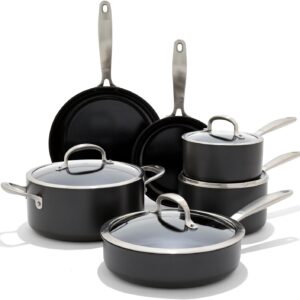 OXO CC005962-001 Enhanced 10 Piece Cookware Pots & Pans Set, PFAS-Free Ceramic Nonstick, Black