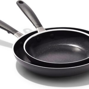 OXO CC010473-001 Non-Stick Every Day Frying Pan Set, BPA-Free Comfort Grip Silicone Handles, Black, 8” & 10”