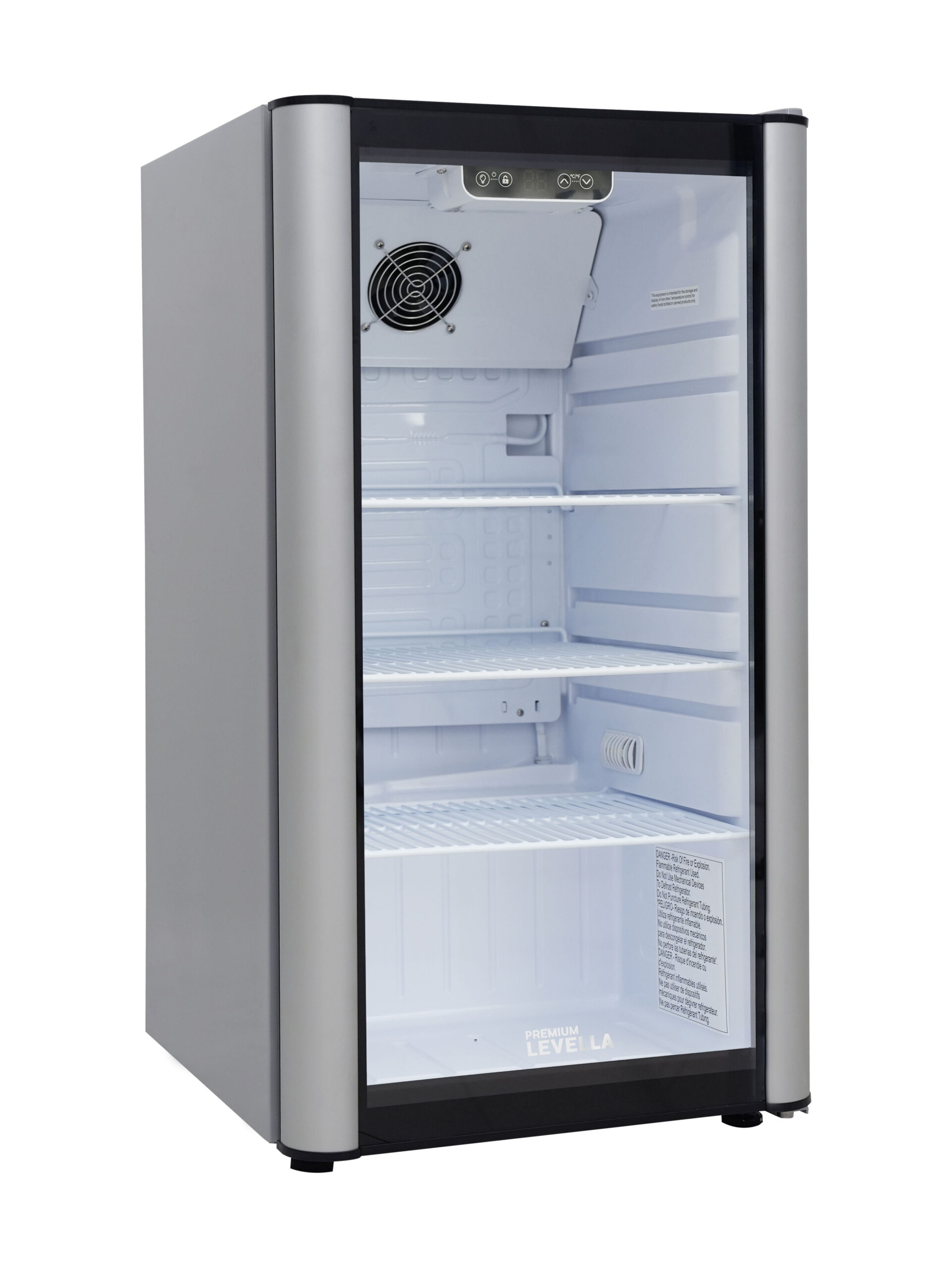 Premium Levella PRF36DX Glass Door Display Refrigerator 3.1 cu ft Commercial Beverage Cooler Merchandiser - Silver - Image 4