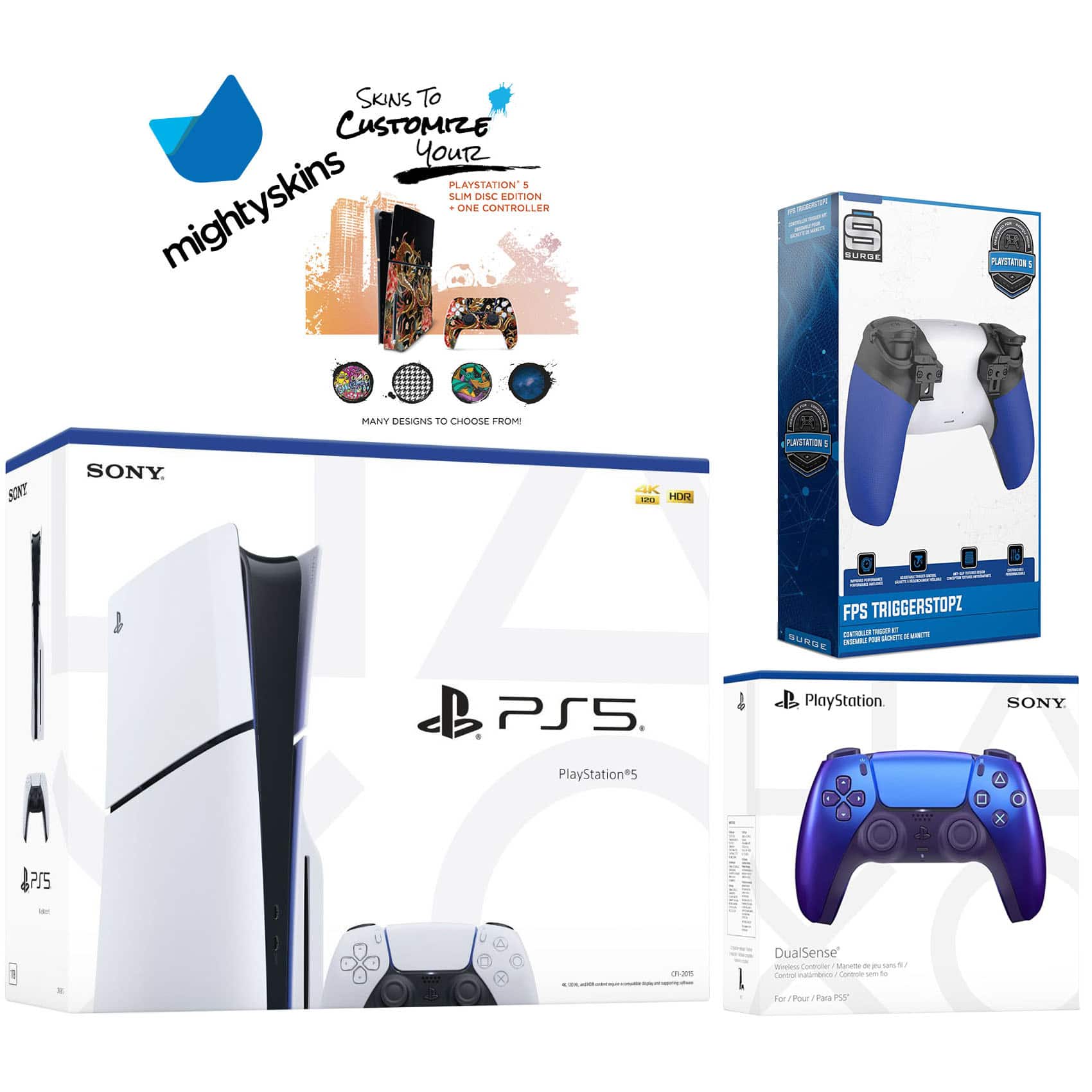 PlayStation 5 Slim Disc with Extra Controller, Trigger Stop Kit and MightySkins Decal Voucher - PlayStation 5