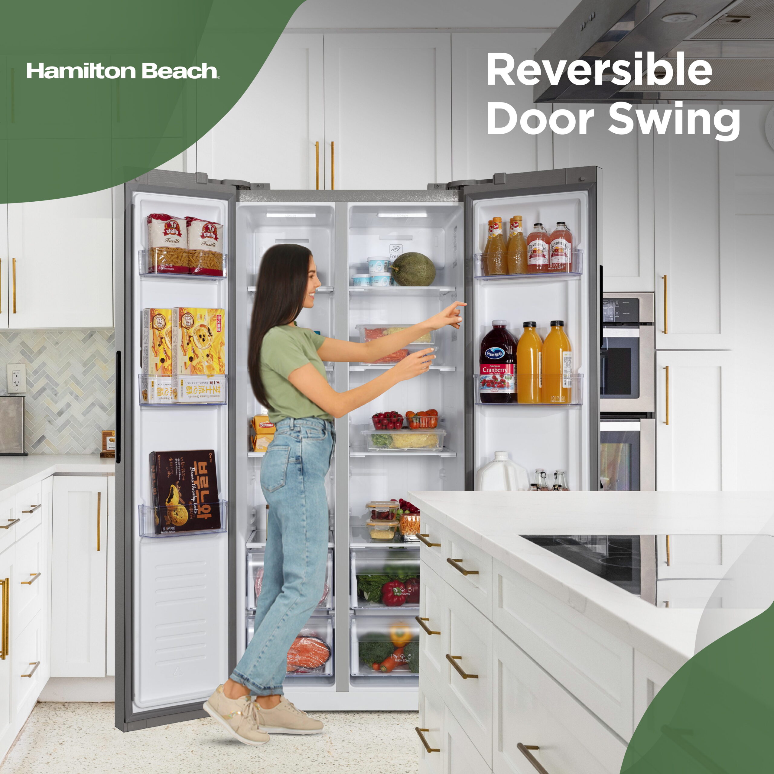 Hamilton Beach 15.6 Cu Ft Side by Side Refrigerator, Platinum Stainless Steel Fridge Freezer for Kitchen, Home, Office - Image 3