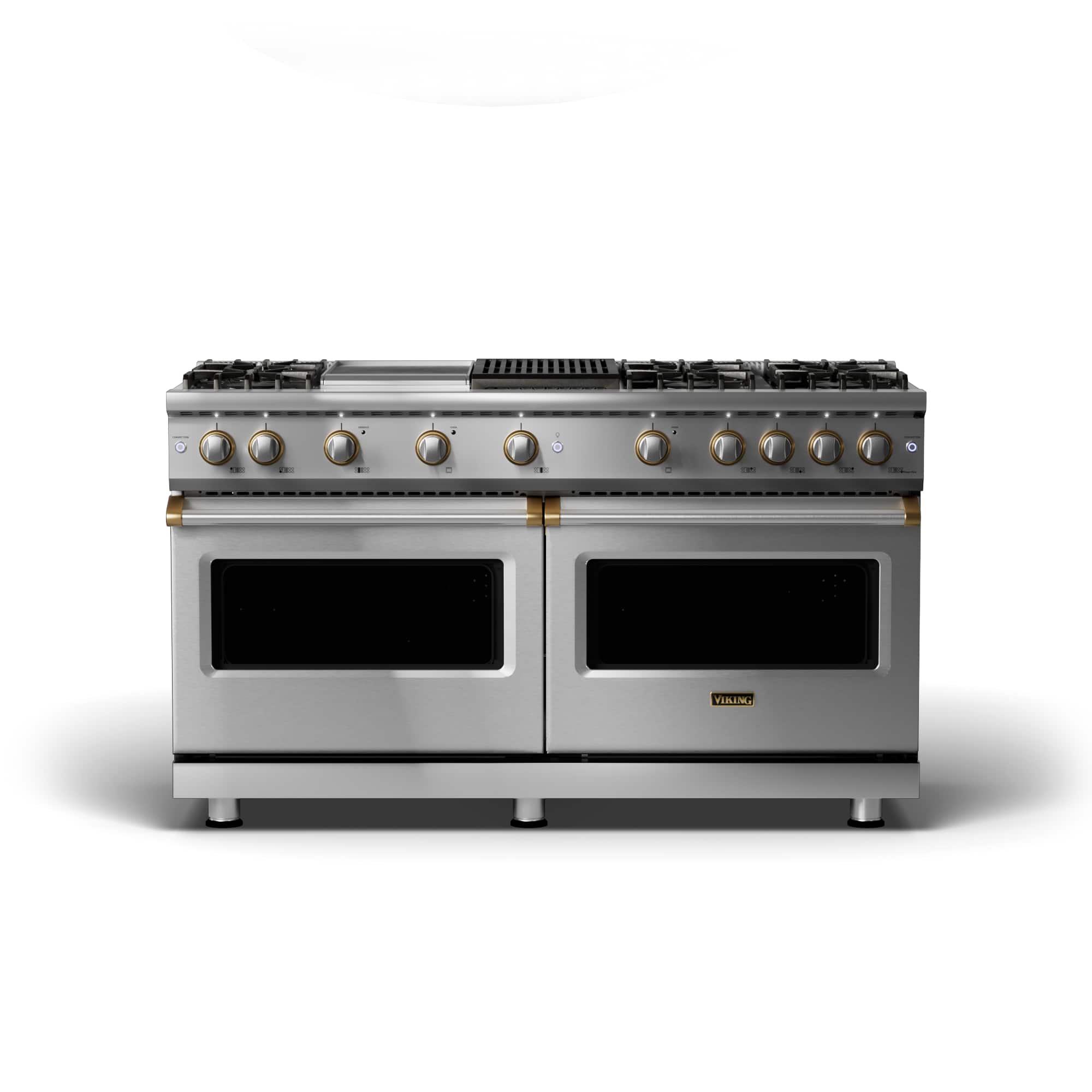 Viking - 60 in. Wide 6 Burner 8.0 Cu. Ft. Professional 5 Series Freestanding Double Oven Gas Convection Range - Stainless Steel