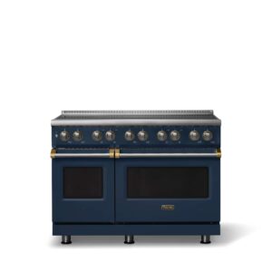 Viking - 48 in. Wide 6 Elements Pro 5 Series 7.3 Cu.Ft. Freestanding 6 Element Induction Convection Range with Brushed Brass Trim - Slate Blue
