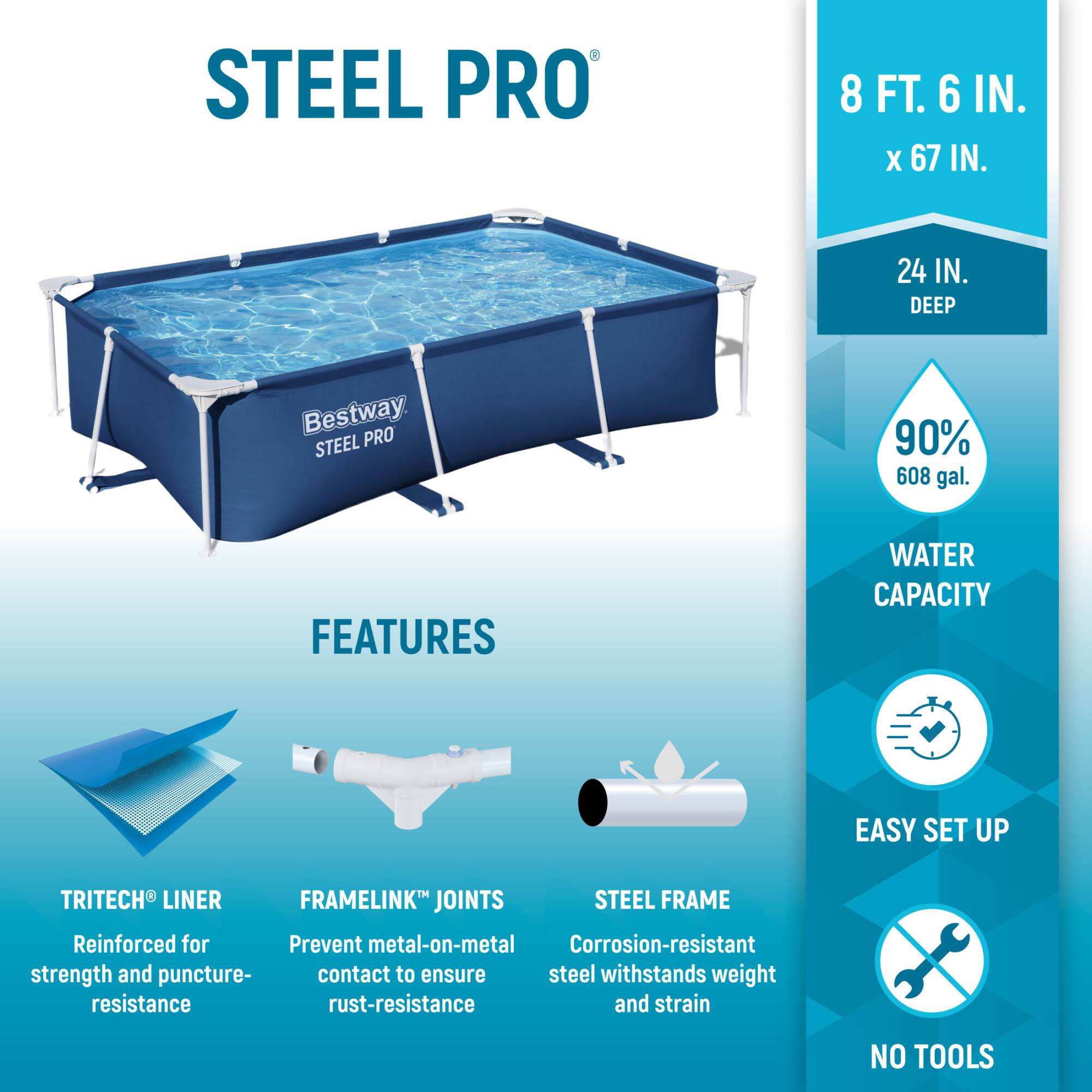 Bestway - Steel Pro 8.5'x67"x24" Rectangular Above Ground Outdoor Swimming Pool - Image 2