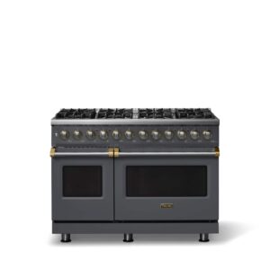 Viking - Pro 5 Series 7.3Cu. Ft. Freestanding Sealed 8 Burner DF Convection Range/Griddle - Cast Black w. Brushed Brass Trim - Cast Black