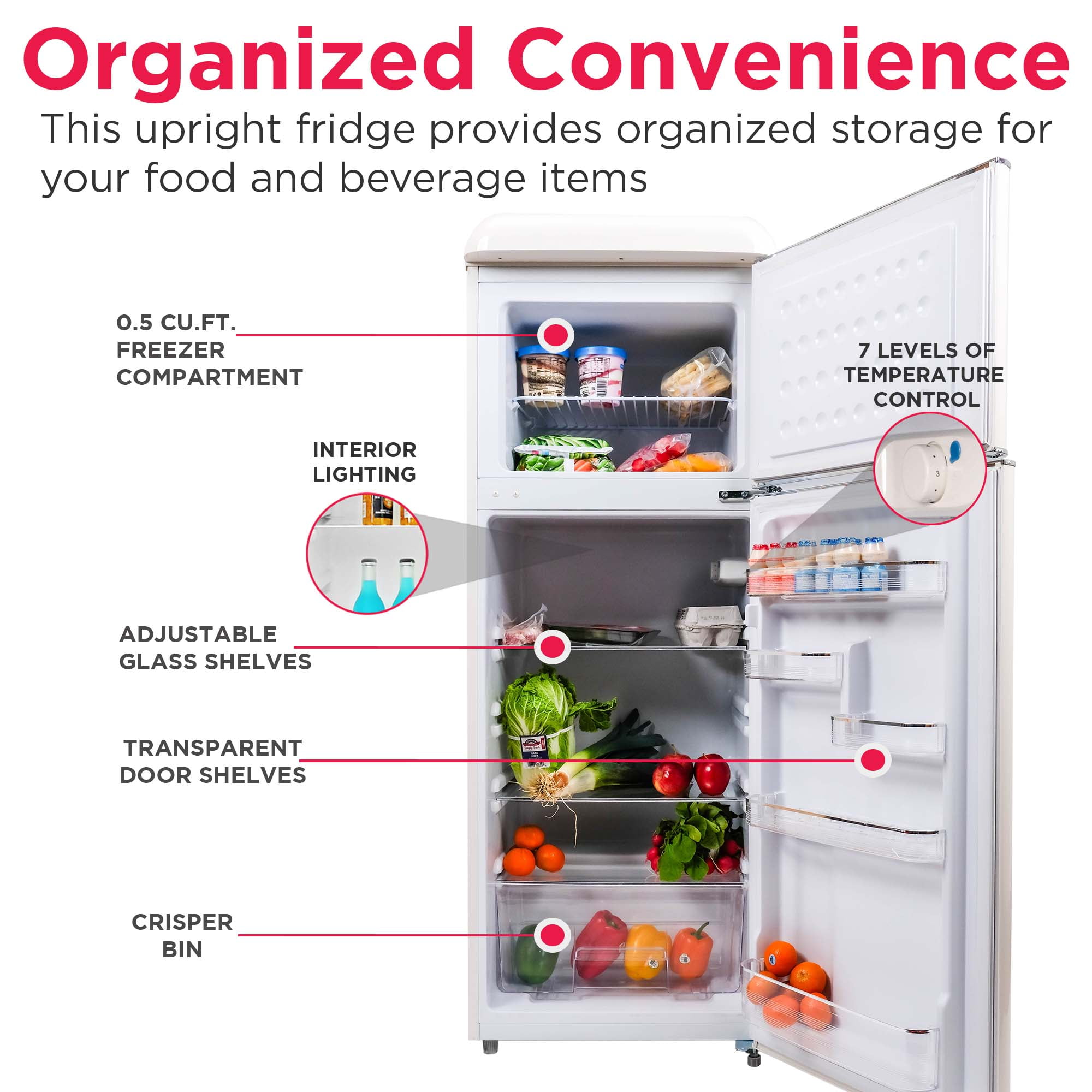 Frigidaire 7.5 Cu. ft. Retro Refrigerator, Apartment Size Top Mount Fridge with Chrome Handles, Cream EFR756 - Image 3