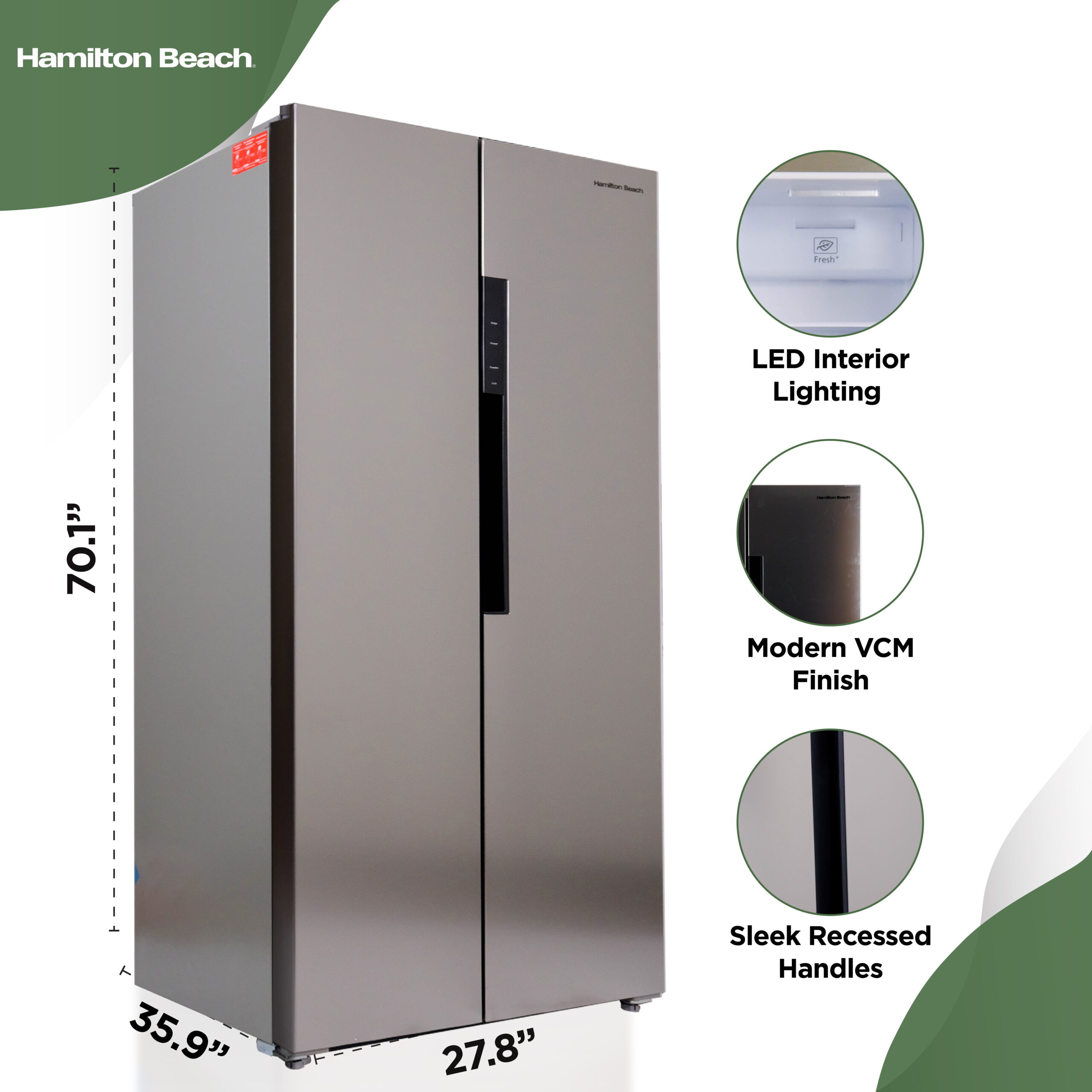 Hamilton Beach 15.6 Cu Ft Side by Side Refrigerator, Platinum Stainless Steel Fridge Freezer for Kitchen, Home, Office - Image 4