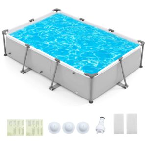 Costway - 978 Gal Outdoor Family Swimming Pool with Metal Frame Multi-layer PVC Fabric - Gray
