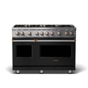 Viking - 48 in. Wide 8 Burner 5-Series 6.1 cu ft Freestanding all Gas Sealed Burner Range - Cast Black with Brushed Brass Accents