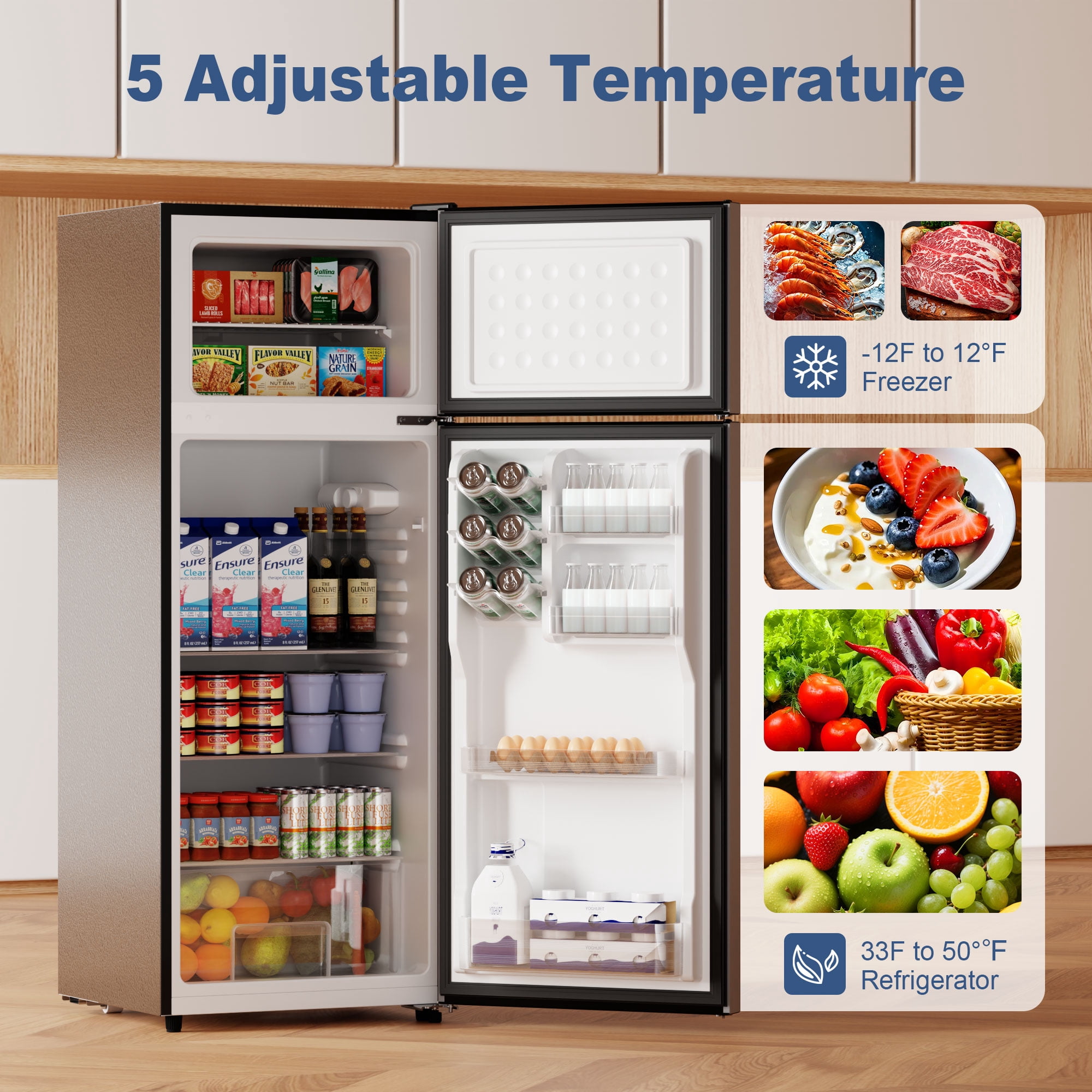BANGSON 7.7 Cu.ft Top Freezer Refrigerator for Apartments, Energy Saving, Adjustable Thermostat, Large Capacity, Low Noise, Silver - Image 3