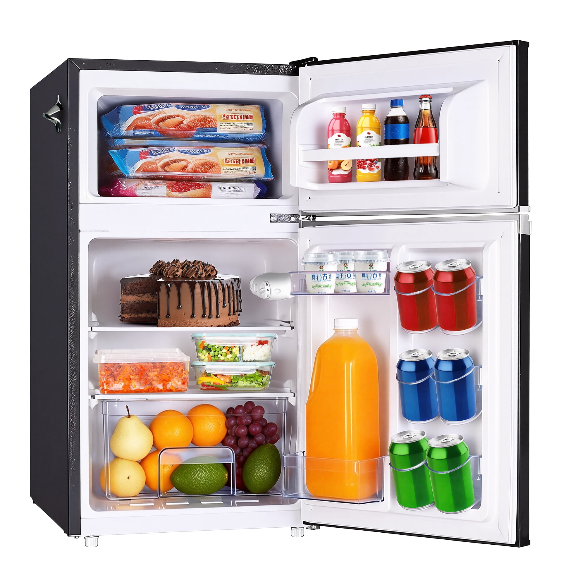 IceBlue 3.2 Cu.ft Retro Mini Fridge with Top Freezer, 2-Door Compact Refrigerator, Adjustable Temperature, with Bottle opener, Removable Glass Shelves, Black - Image 3