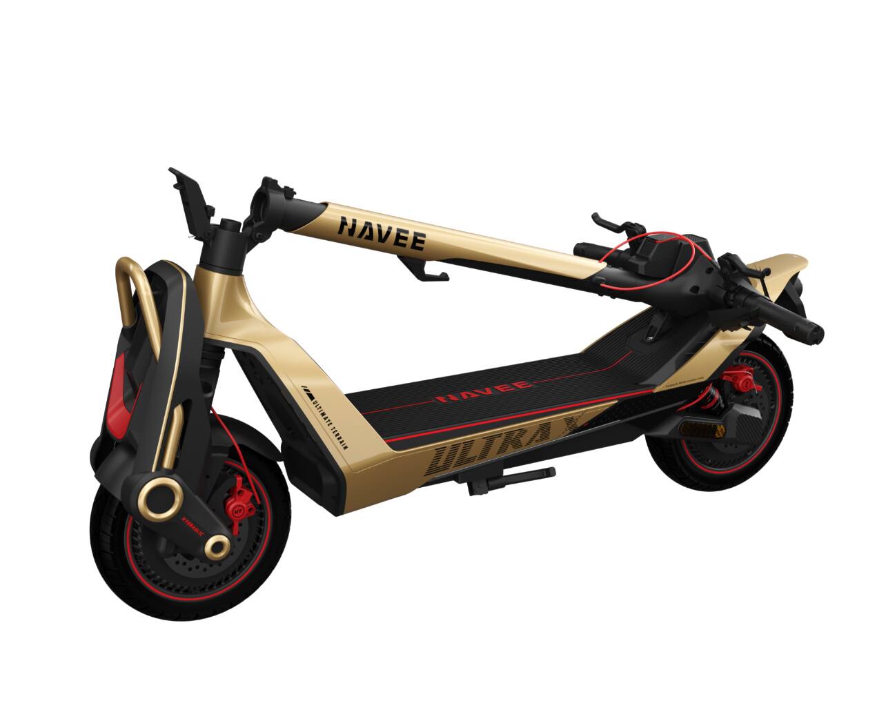 NAVEE - UT5 Ultra X Electric Scooter, 74.6mi Max Range, 43.5MPH Max Speed, Dual 2400W Motors, Hydraulic Suspension, 12" Tires - Gold - Image 4