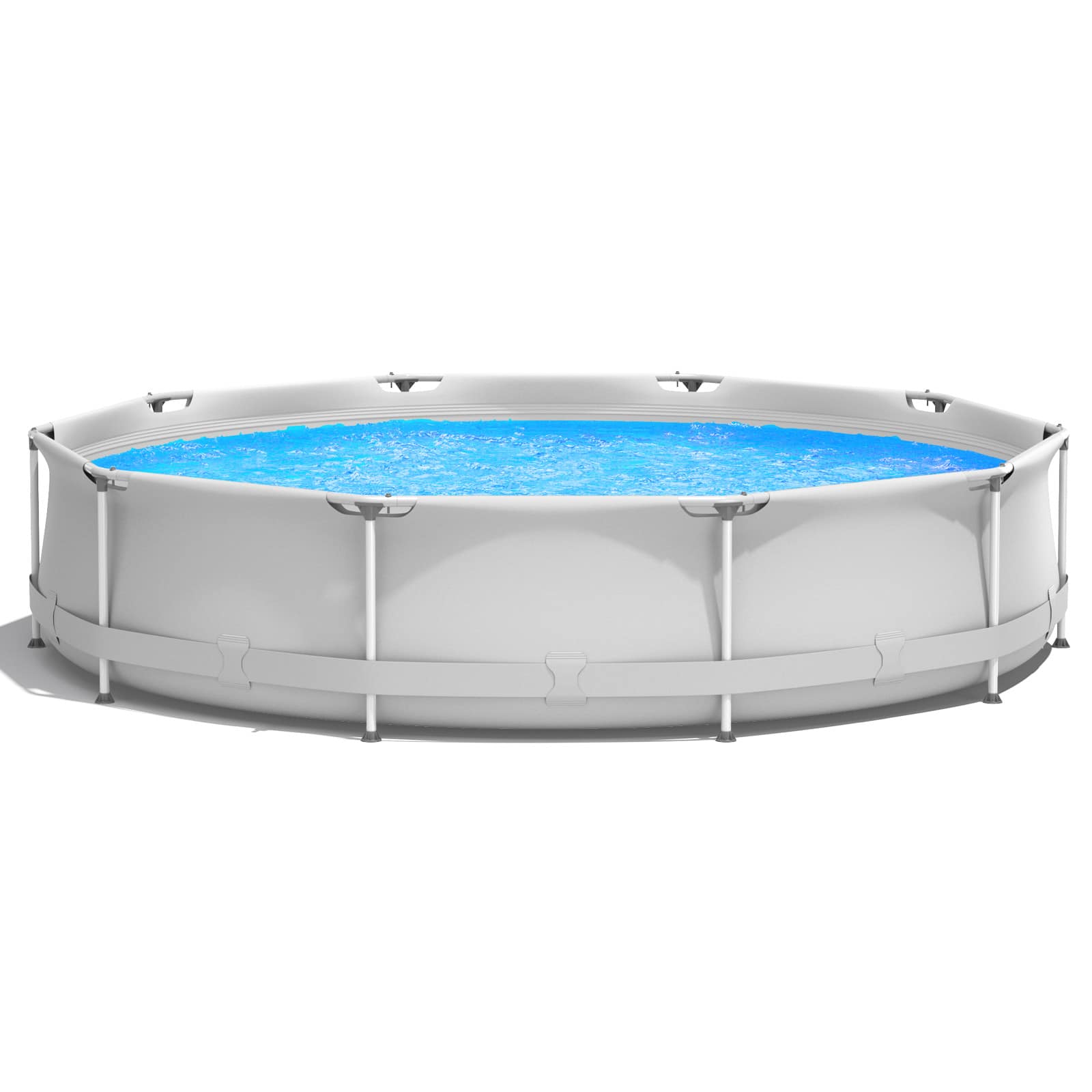 Costway - Round Above Ground Swimming Pool Patio Frame Pool W/ Pool Cover Iron Frame - Gray