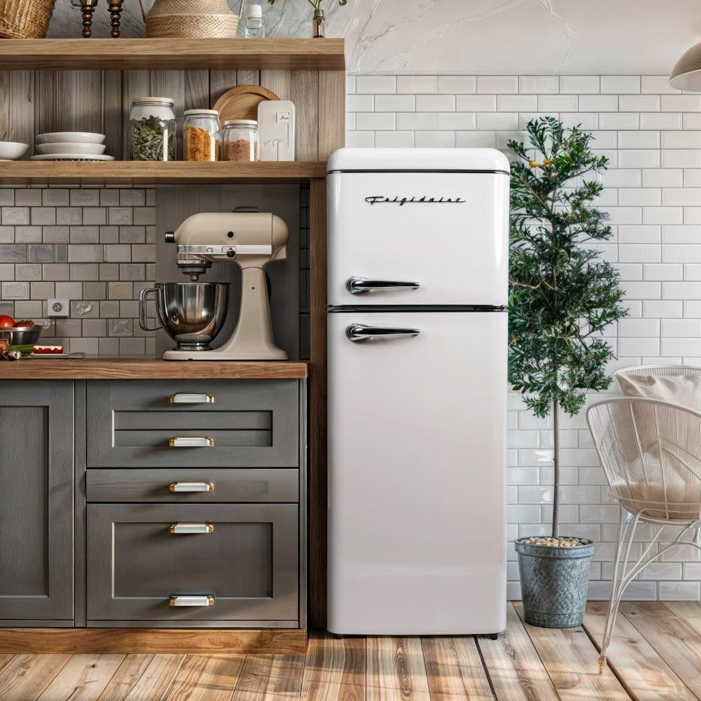 Frigidaire 7.5 Cu. ft. Retro Refrigerator, Apartment Size Top Mount Fridge with Chrome Handles, Cream EFR756 - Image 7