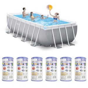 Intex - 16ft x 3.5ft Prism Frame Rectangle Pool & Type A Filter Cartridge (6 Pack)