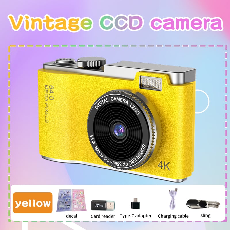 Cluzine - 4K Digital Camera, 64MP Yellow Retro CCD Camera with 8-Hour Battery - Image 4