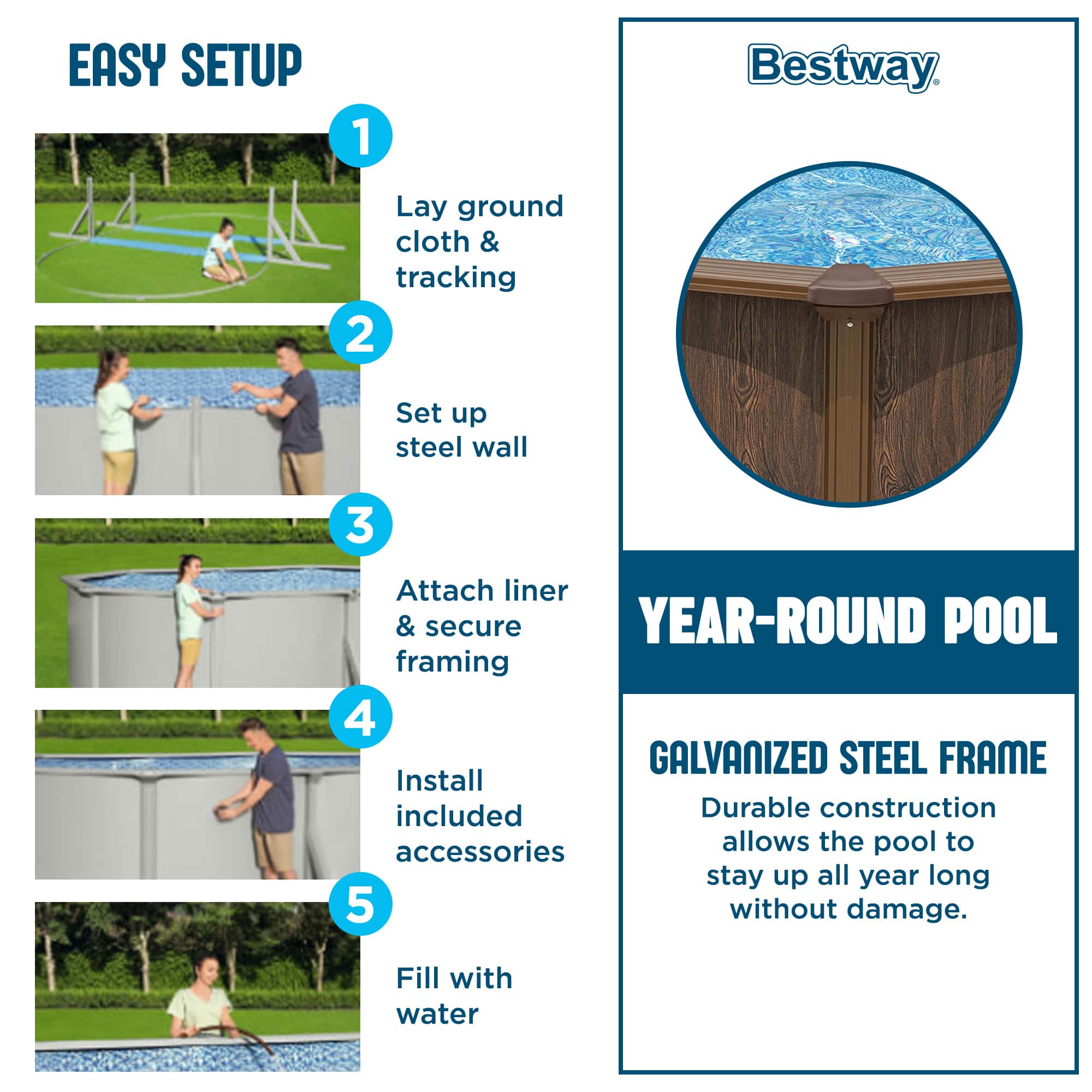 Bestway - Hydrium 16’ x 52” Steel Wall Round Above Ground Swimming Pool Set - Brown - Image 3
