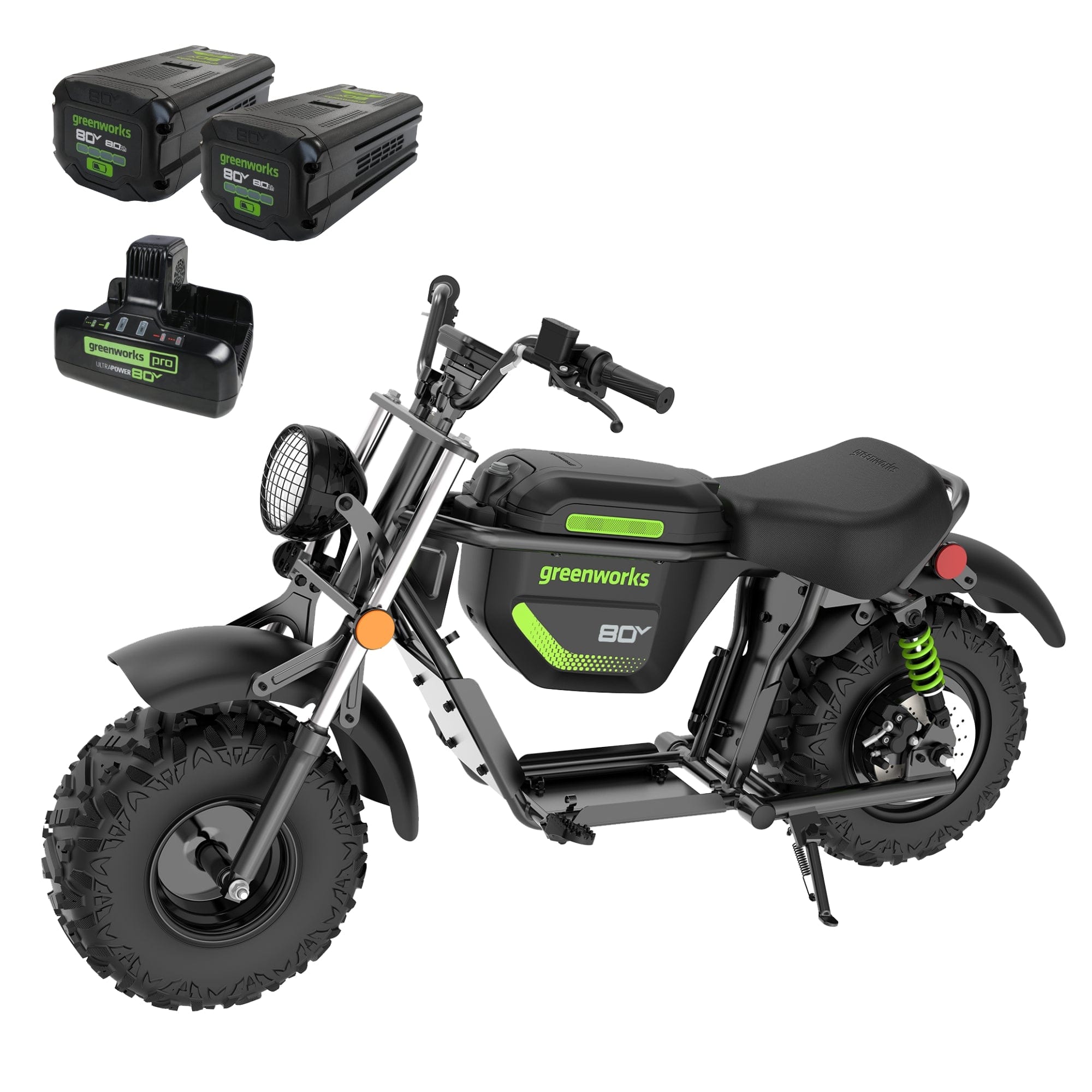 Greenworks - 80V Series Mini Bike w/27mi Max Op. Range & 25MPH Max Speed & 2x 8.0Ah Batteries + Dual-Port Rapid Charger - Stealth