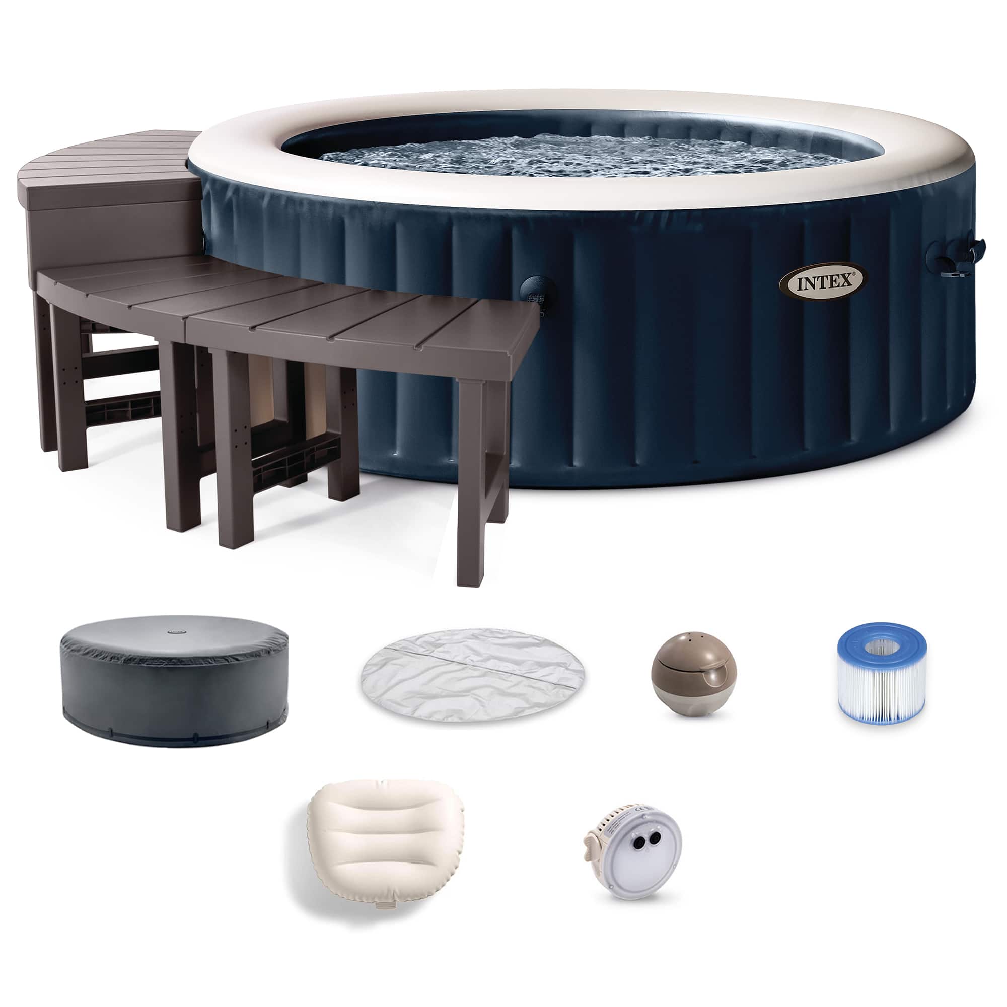 Intex - PureSpa Plus Portable Inflatable Jet Spa & Medium PureSpa Benches (2 Pack) - Blue