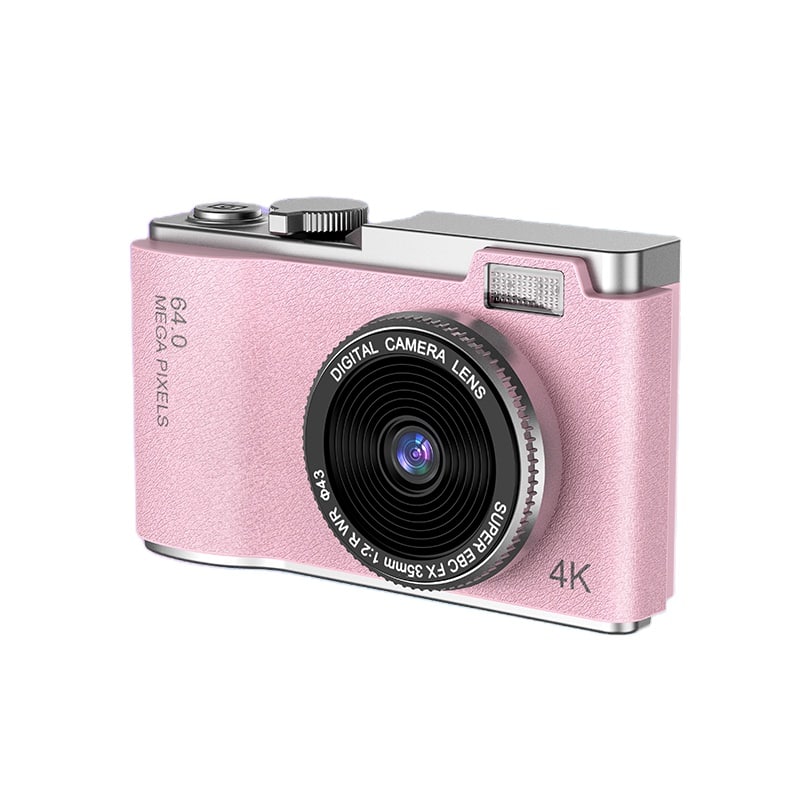 Cluzine - 4K Digital Camera, 64MP Pink Vintage Camera with Anti-Shake