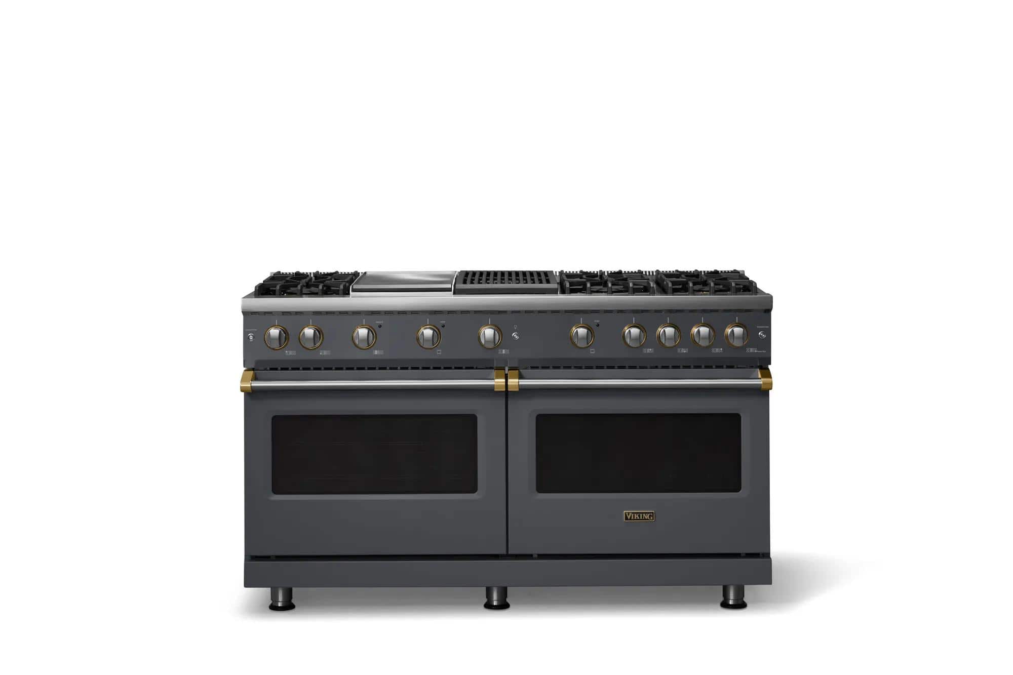 Viking - 60 in. Wide 6 Burner Pro 5 Series 8.0 Cu. Ft. Freestanding Sealed Burner Gas Convection Range with Brushed Brass Trim - Cast Black