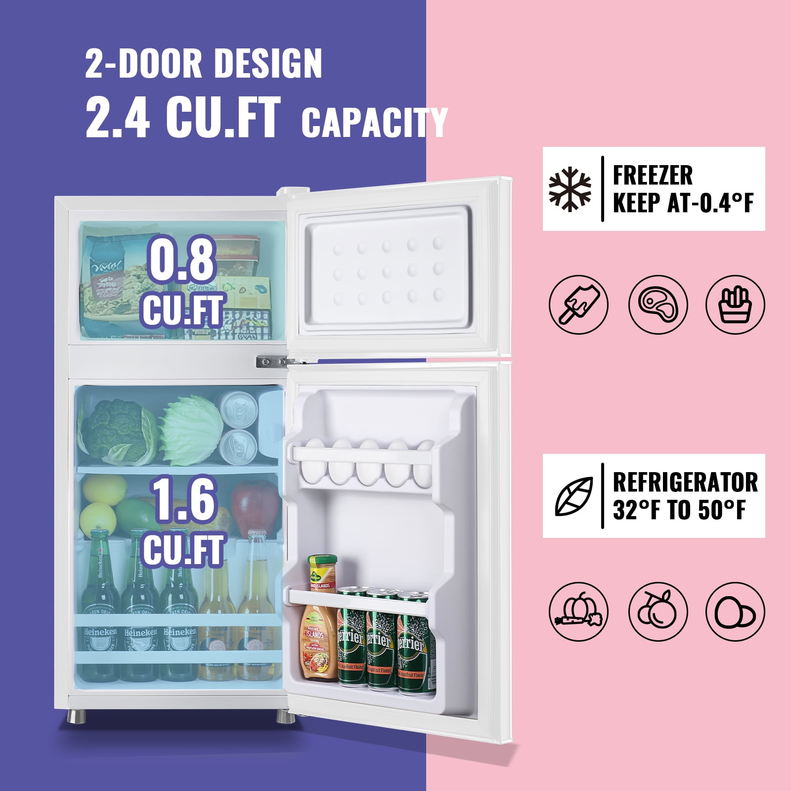 DEMULLER 2.4 Cu.ft Refrigerator with Freezer One Person Mini Refrigerator Plastic Shelves White New - Image 3
