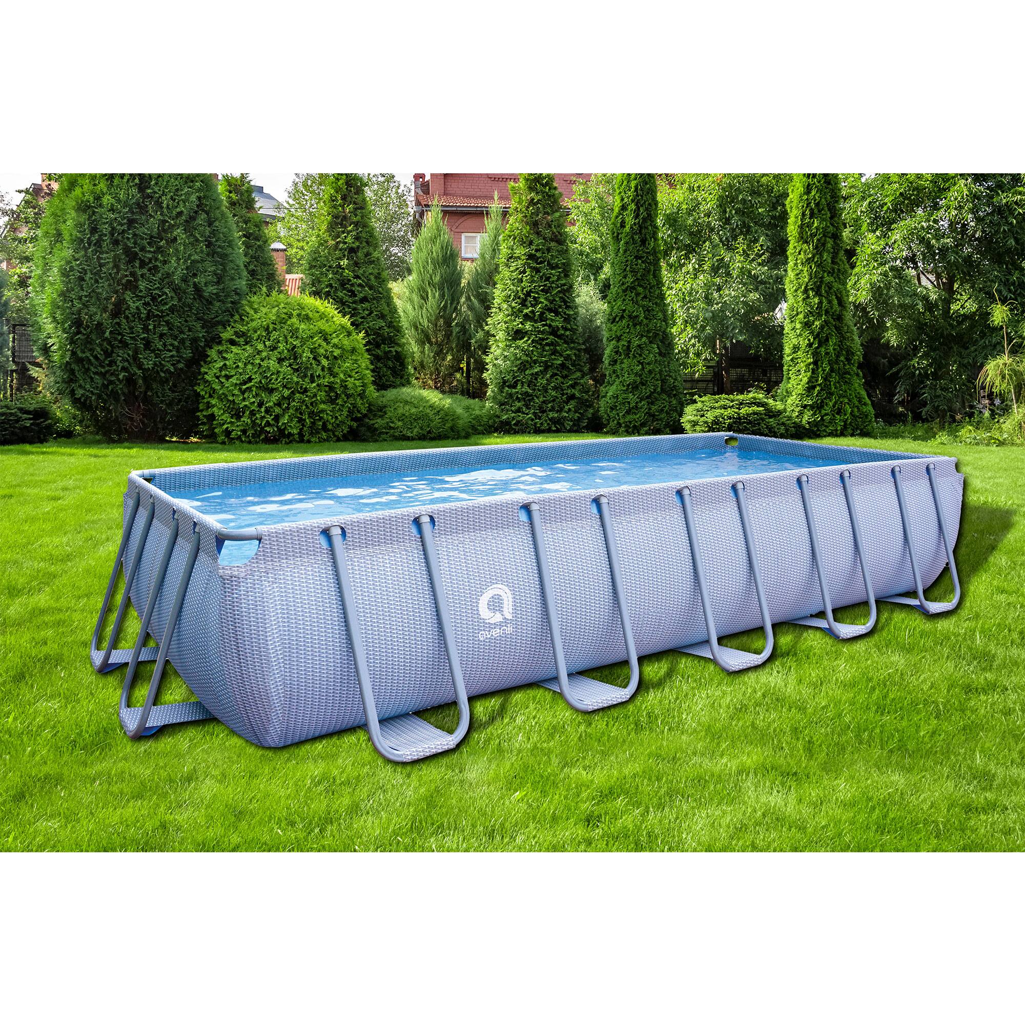 Jleisure - Avenli 18 Foot x 39.5 Inch U Frame Rectangle Above Ground Swimming Pool - Rattan Blue - Image 3