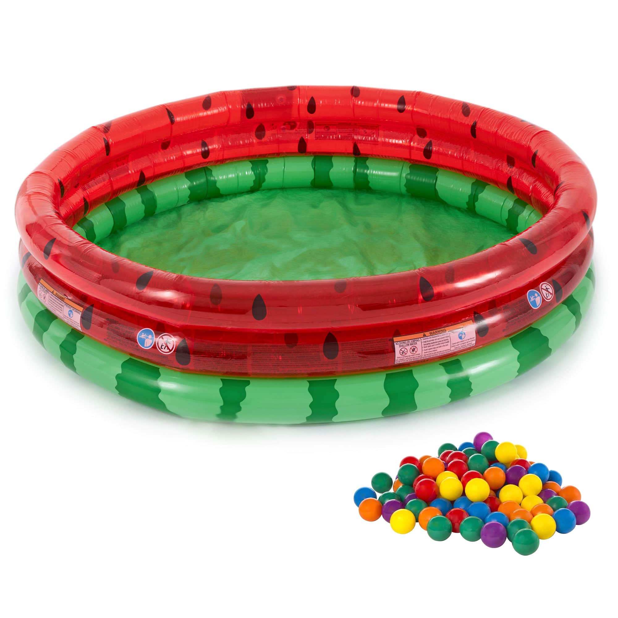 Intex - Inflatable Kiddie Watermelon Pool with Multi-Colored Fun Ballz, 100 Pack - Multi-color