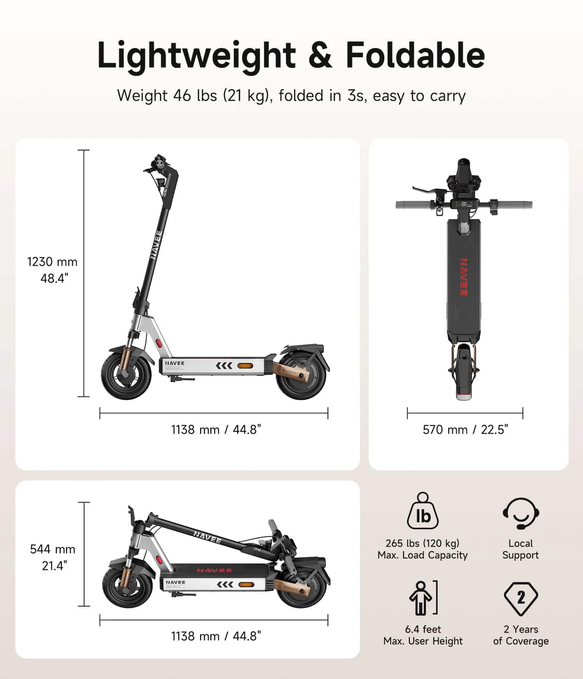 NAVEE - G5 Electric Scooter, 28 mi Max Range, 20 MPH Max Speed, Front Fork & Rear Arm Suspension, 10" Tires - Gray - Image 3