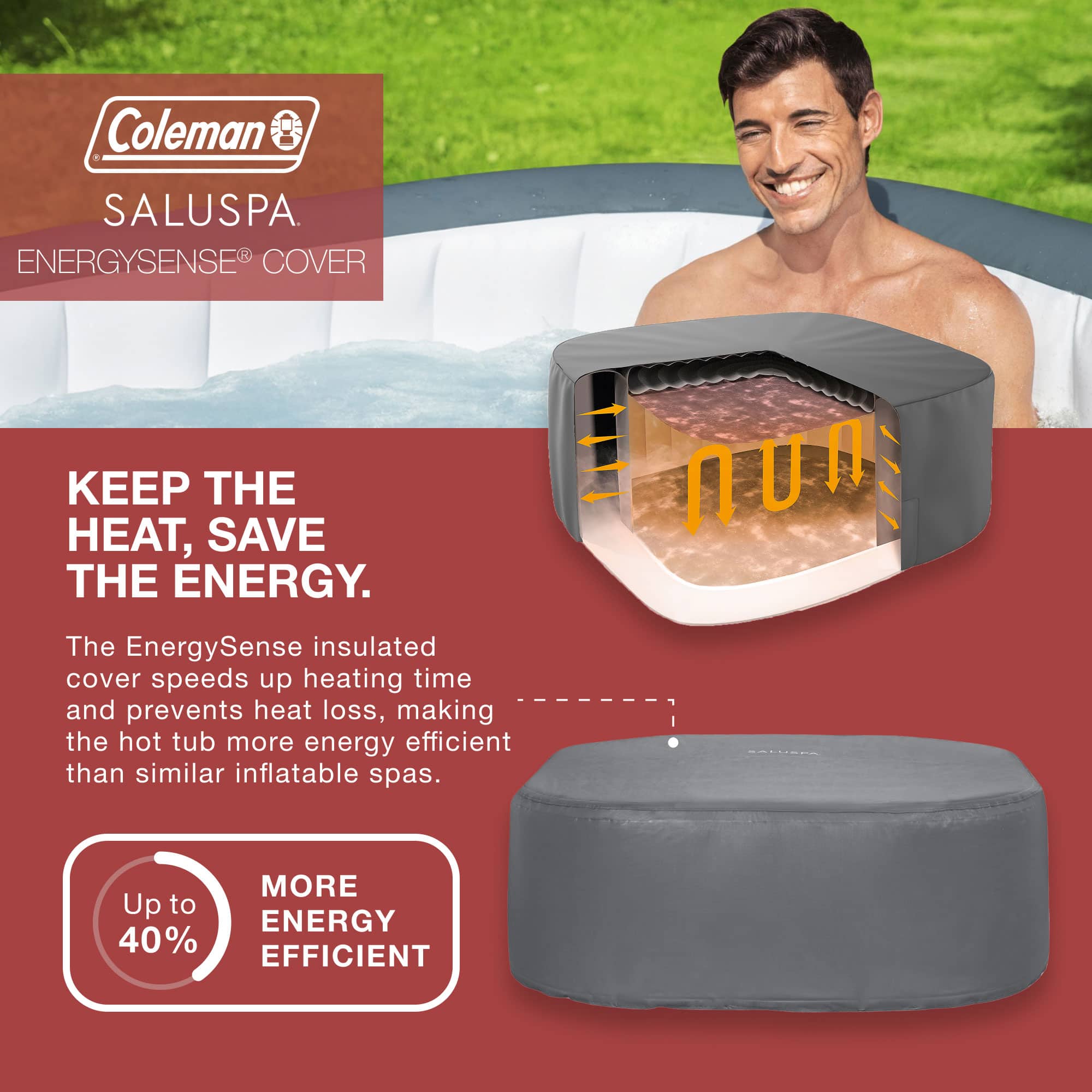 Coleman - Hawaii AirJet Square Inflatable Hot Tub with EnergySense Cover, Grey - Gray - Image 5