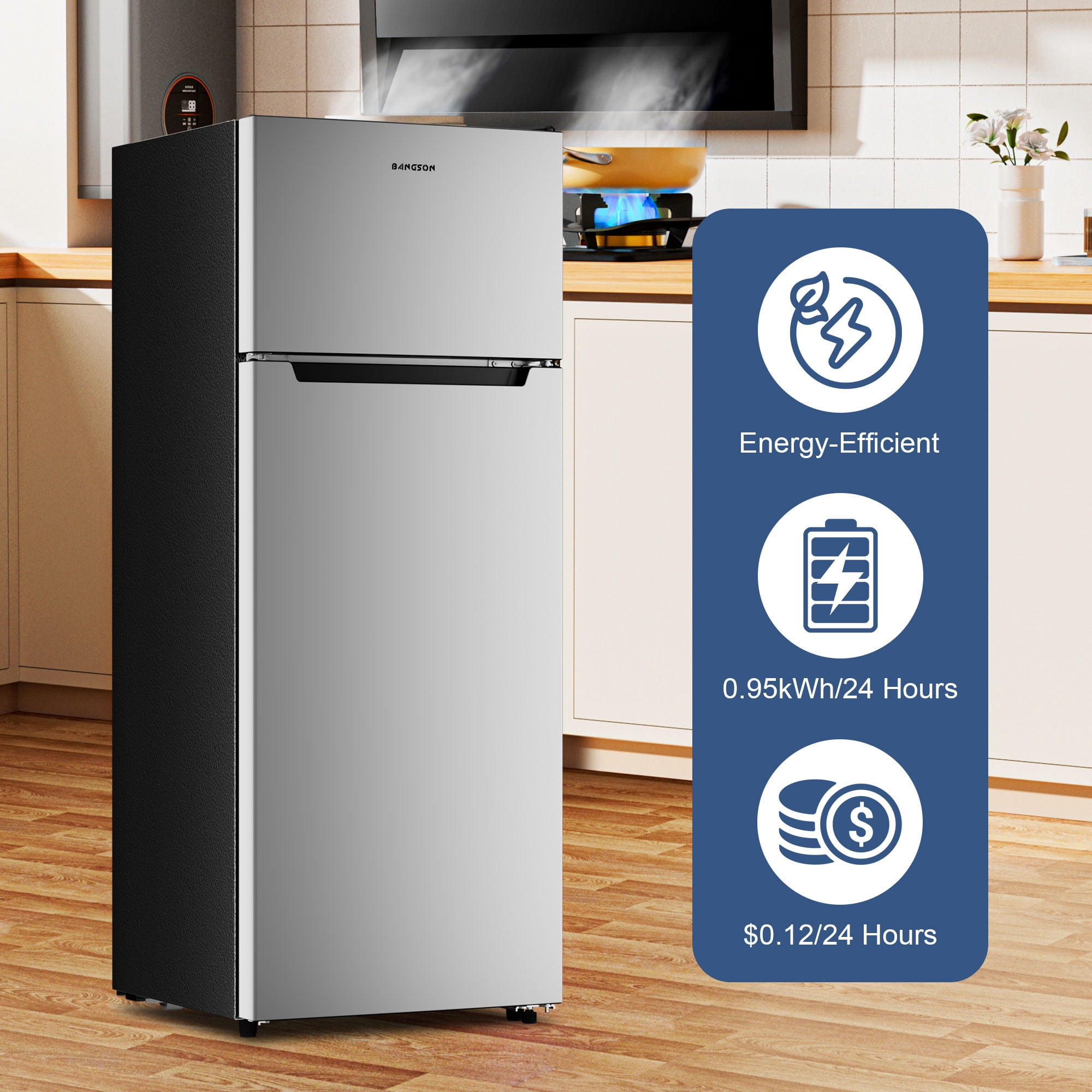 BANGSON 7.7 Cu.ft Top Freezer Refrigerator for Apartments, Energy Saving, Adjustable Thermostat, Large Capacity, Low Noise, Silver - Image 5