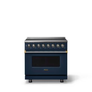 Viking - 36 in. Wide 6 Elements Pro 5 Series 5.6 Cu.Ft. Freestanding Induction Convection Range with Brushed Brass Trim - Slate Blue