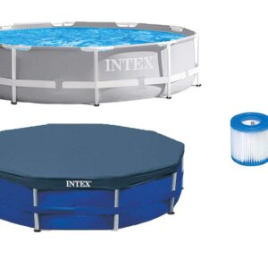 Intex - 10ft x 10ft x 30in Pool w/ 10 Foot Round Pool Cover and Filter Cartridge
