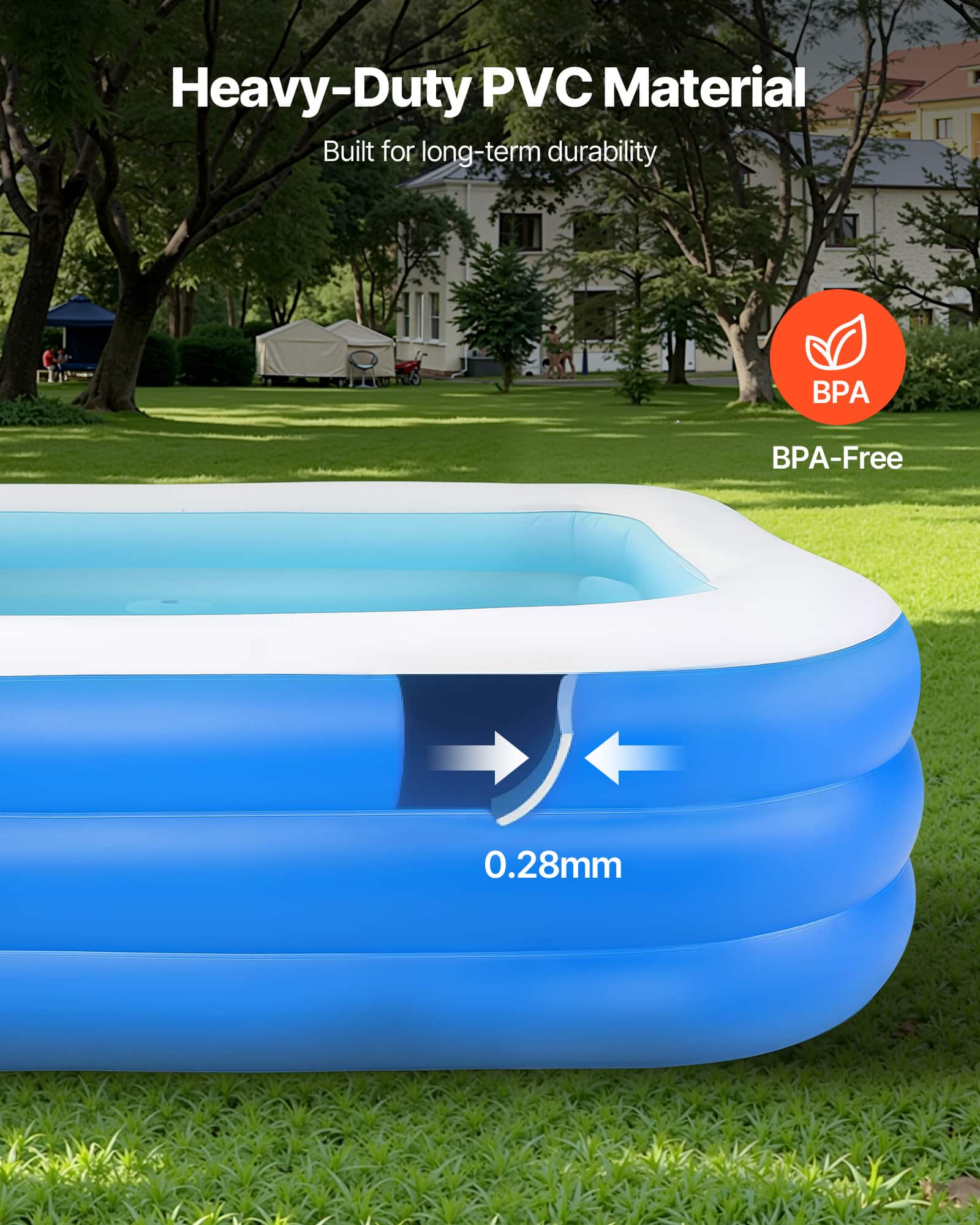 VEVOR - Inflatable Pool, 118 x 67 x 20 inch Large Blow-Up Swimming Pool, Family-Sized Pool with Repair Patches - Blue+White - Image 3