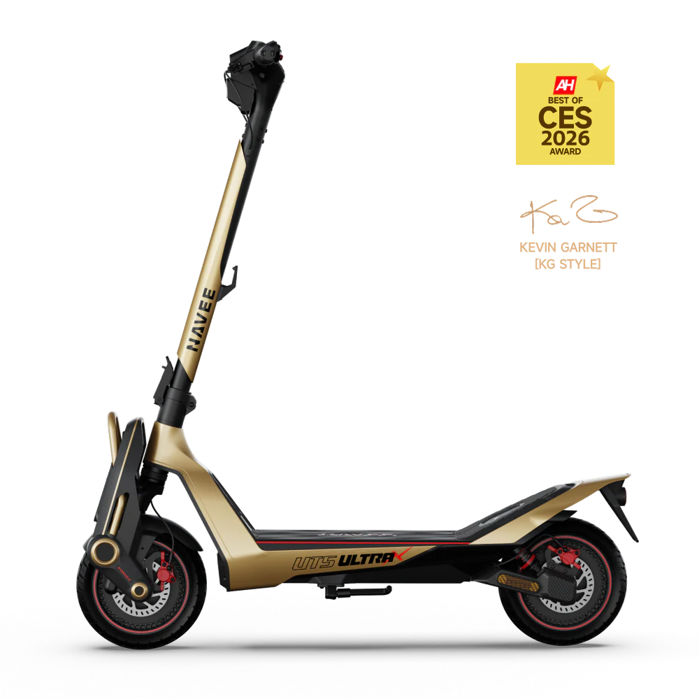 NAVEE - UT5 Ultra X Electric Scooter, 74.6mi Max Range, 43.5MPH Max Speed, Dual 2400W Motors, Hydraulic Suspension, 12" Tires - Gold