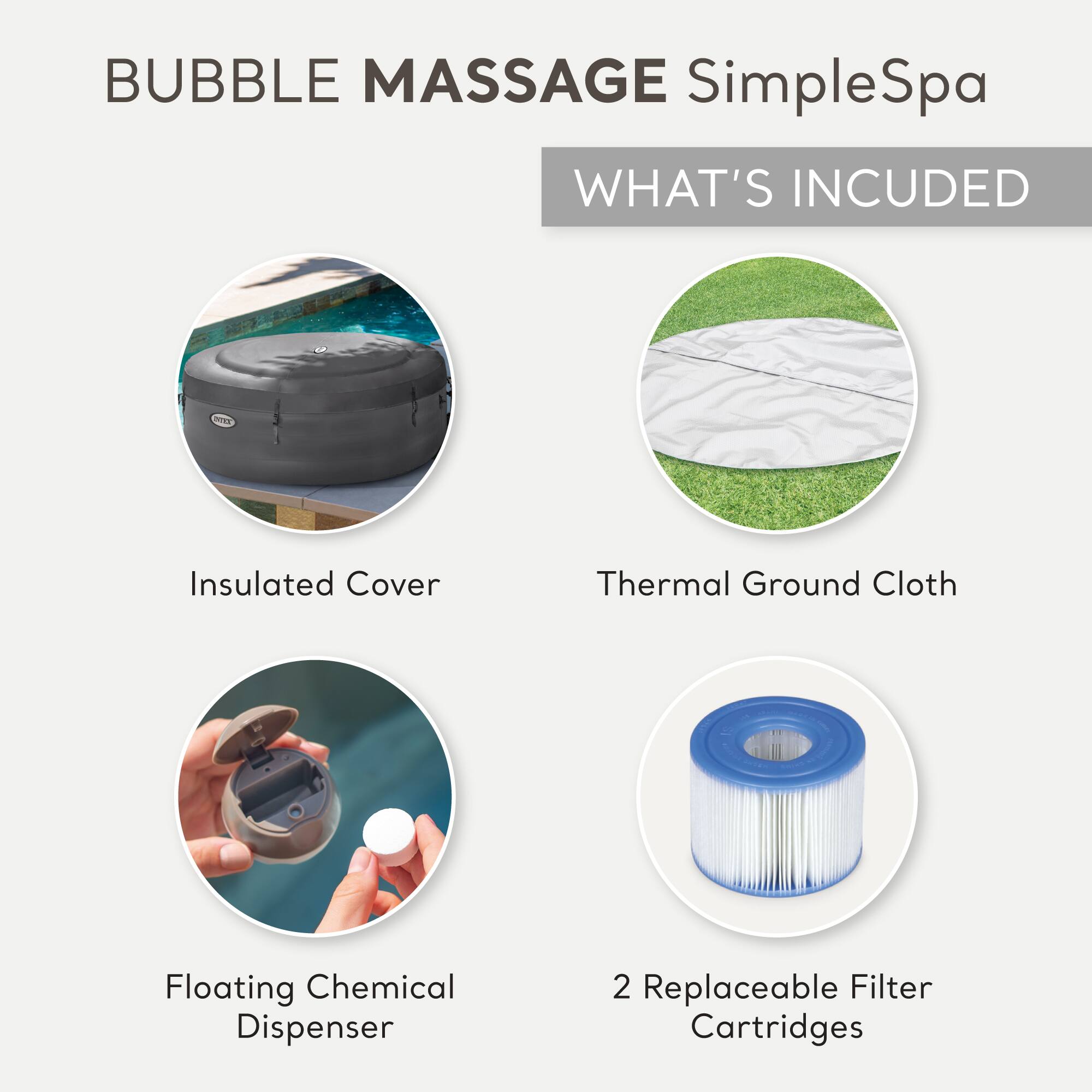 Intex - SimpleSpa Bubble Massage 6 Person Inflatable Hot Tub with Energy Cover - Gray - Image 5