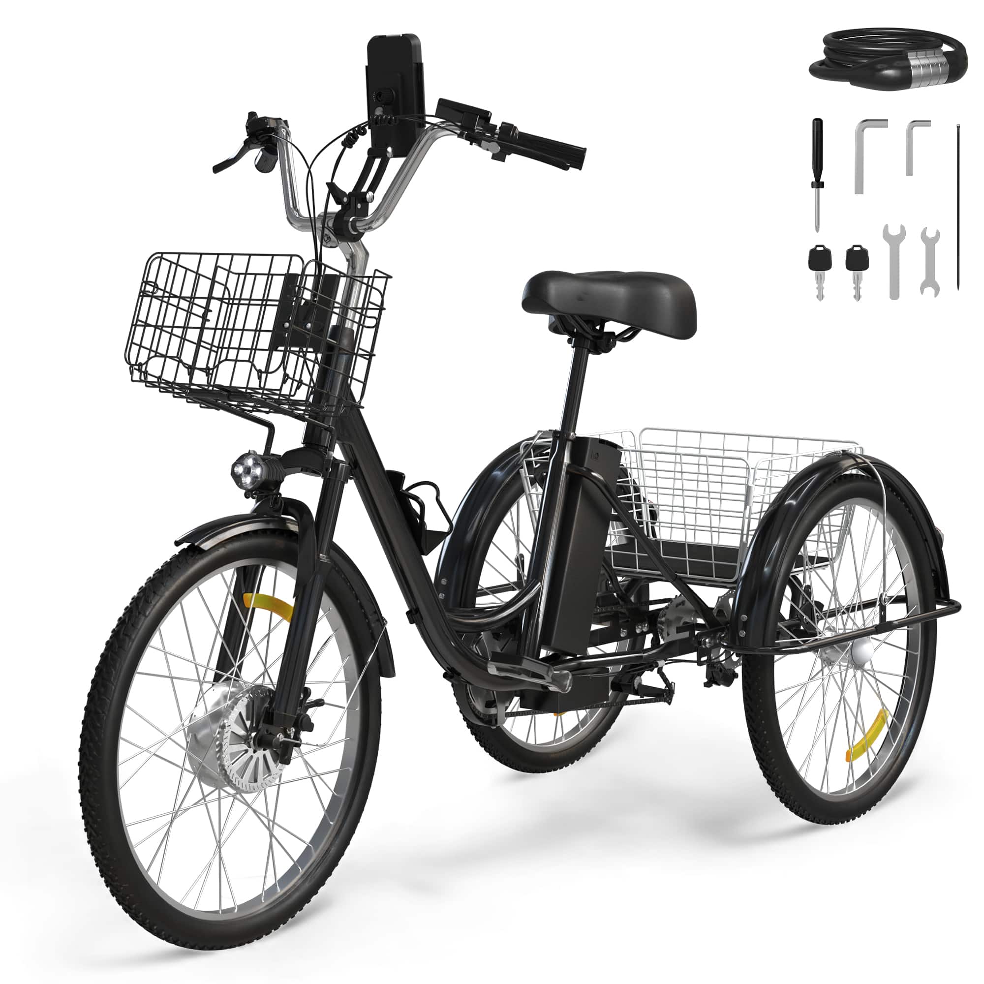 Skeri - Tricycle for Adults, Electric Trike Motorized Three Wheel Electric Bicycle, 350W 48V Adult Electric Tricycle - Black