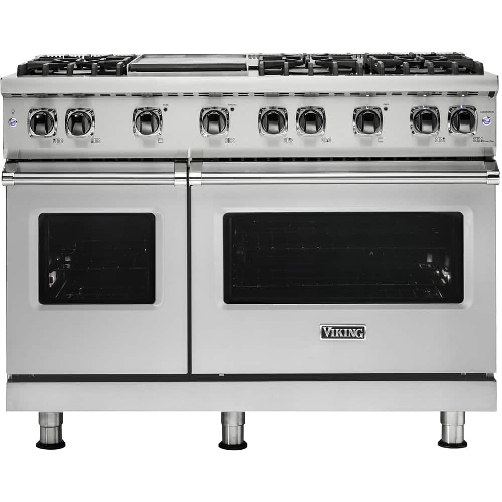 Viking - 48 in. Wide 6 Burner 6.1 Cu. Ft. Professional 5 Series Freestanding Double Oven Liquid Propane Gas Convection Range - Stainless Steel