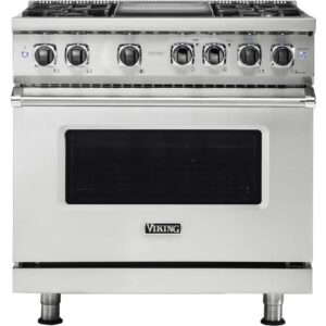 Viking - 5-Series 5.6 Cu. Ft. Self-Cleaning Freestanding Dual Fuel Convection Range - 4 Burner - Stainless Steel - Open Box - Good