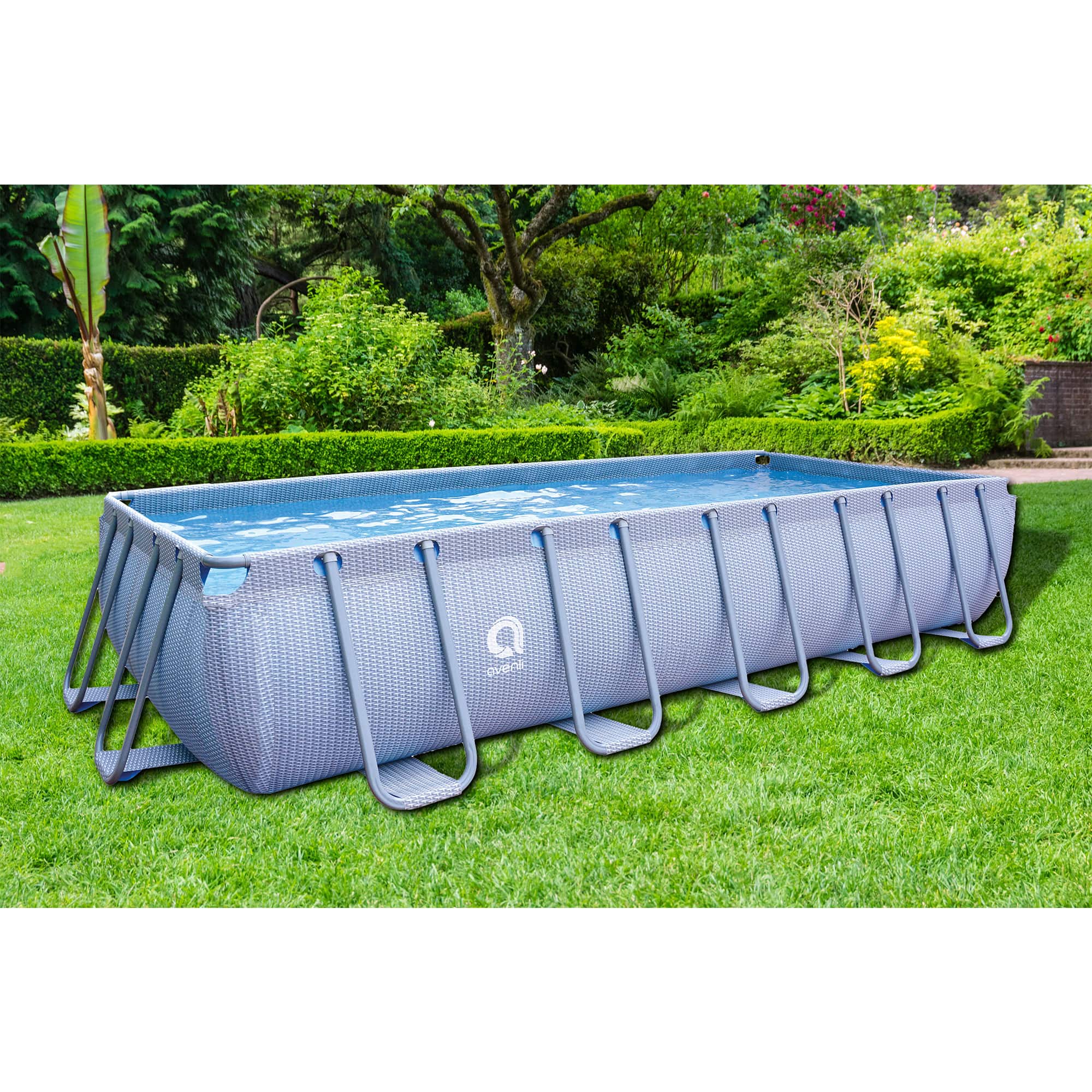 Jleisure - Avenli 18 Foot x 39.5 Inch U Frame Rectangle Above Ground Swimming Pool - Rattan Blue - Image 4