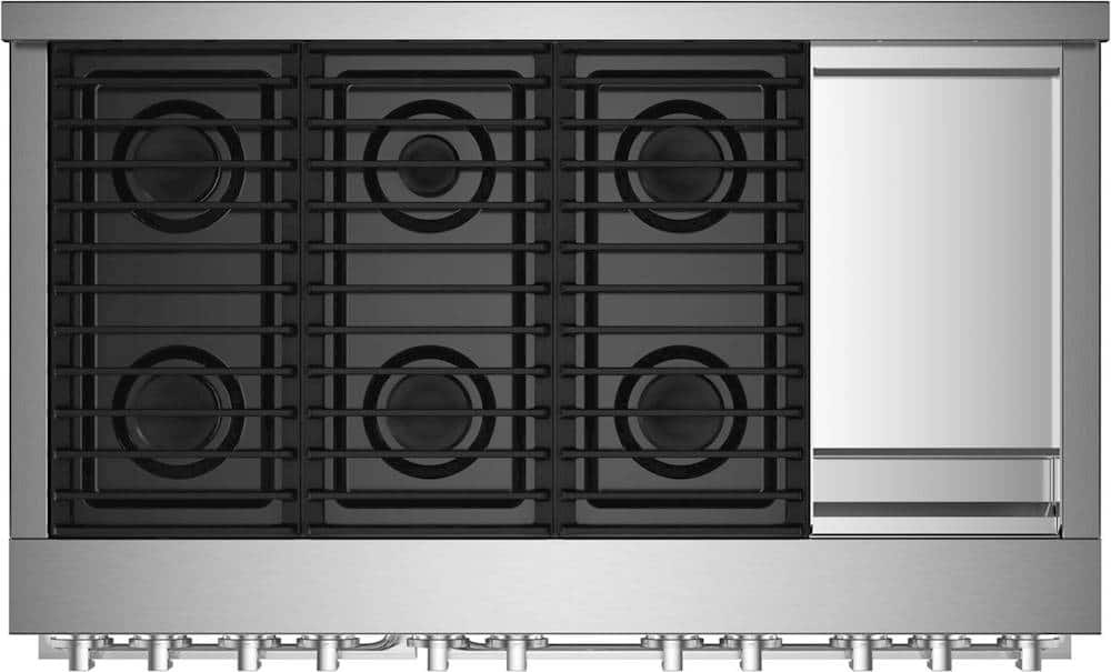 JennAir - 48 in. Wide 6 Burner NOIR 6.3 Cu. Ft. Freestanding Double Oven Gas True Convection Range with CustomClean - Floating Black Glass - Image 2