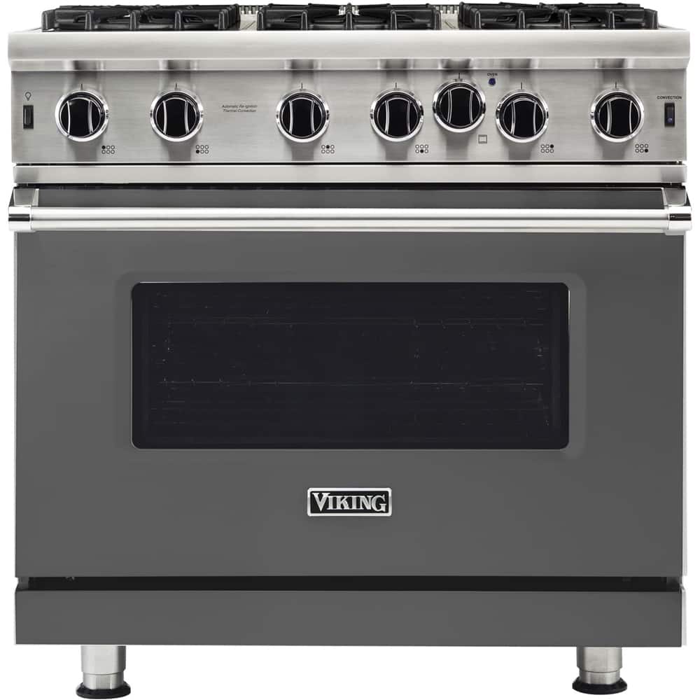 Viking - 36 in. Wide 6 Burner Professional 5 Series 5.1 Cu. Ft. Freestanding Gas Convection Range - Damascus Gray