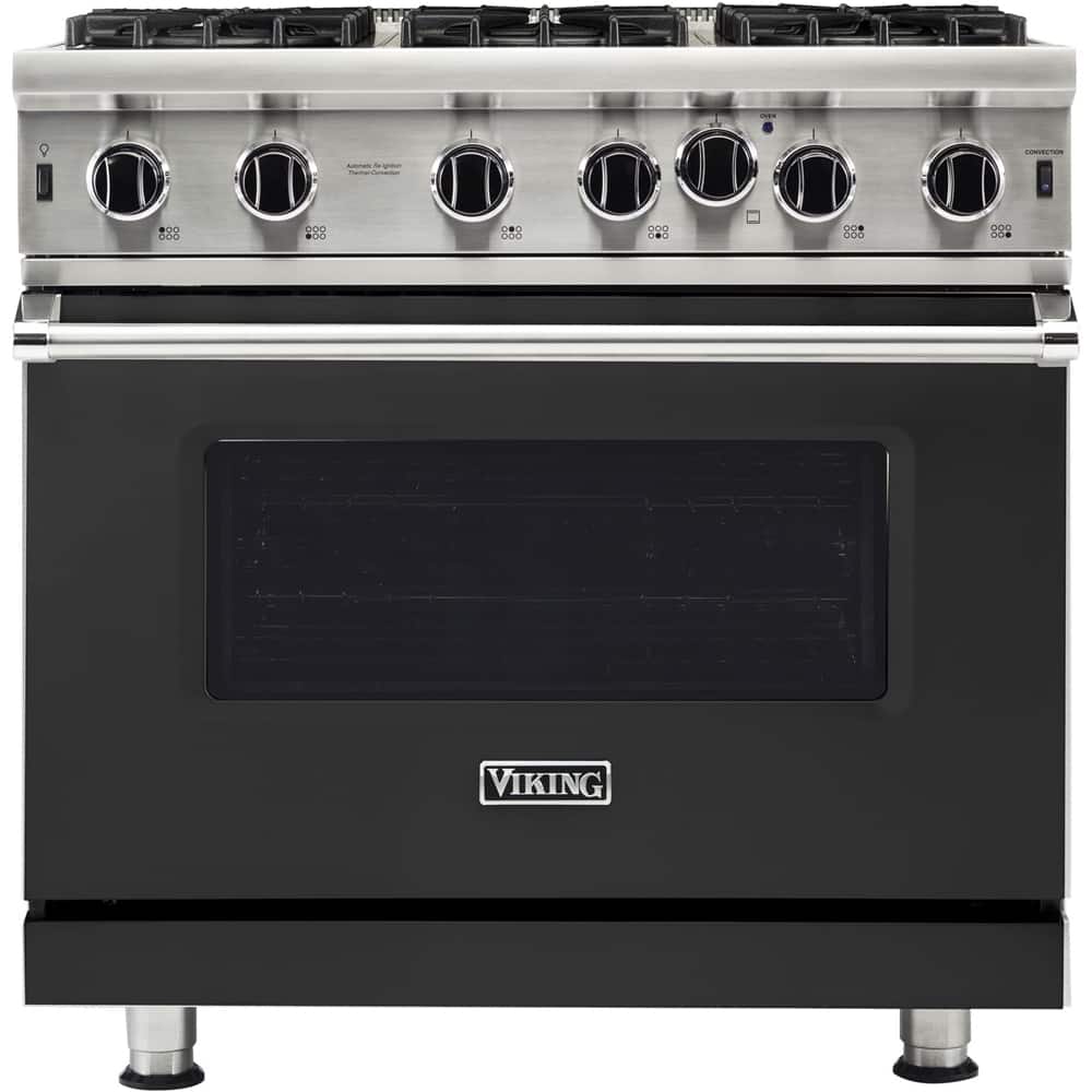 Viking - 36 in. Wide 6 Burner Professional 5 Series 5.1 Cu. Ft. Freestanding Gas Convection Range - Cast Black