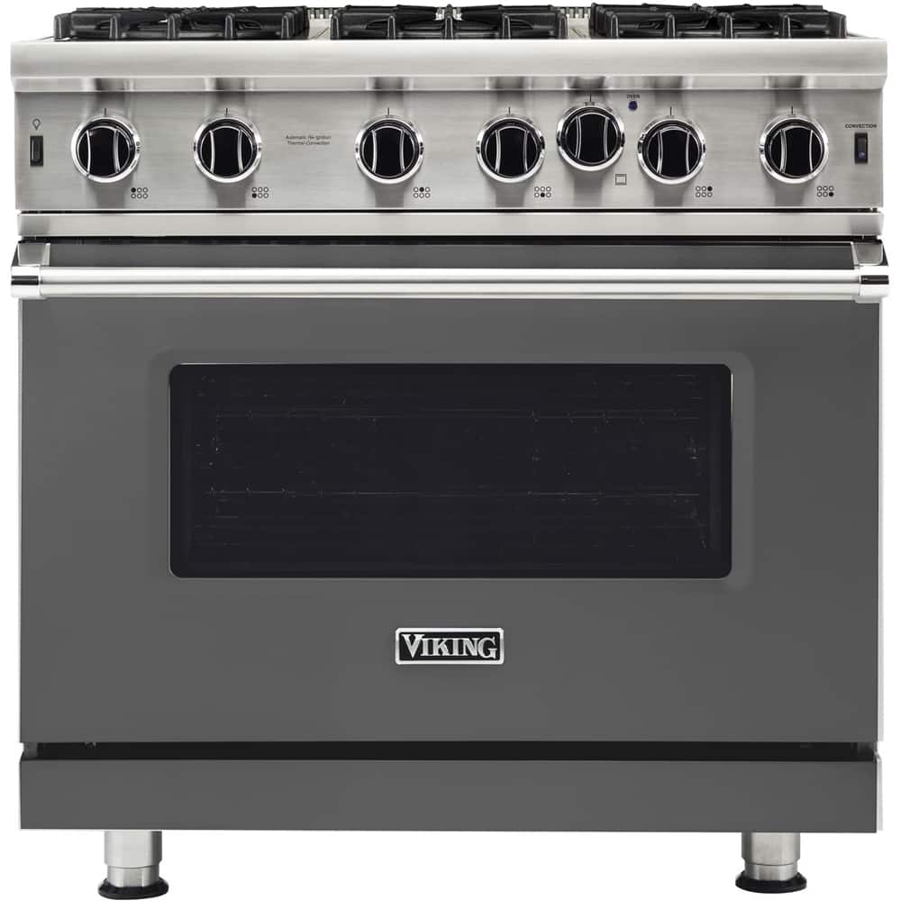 Viking - 36 in. Wide 6 Burner Professional 5 Series 5.1 Cu. Ft. Freestanding LP Gas Convection Range - Damascus Gray