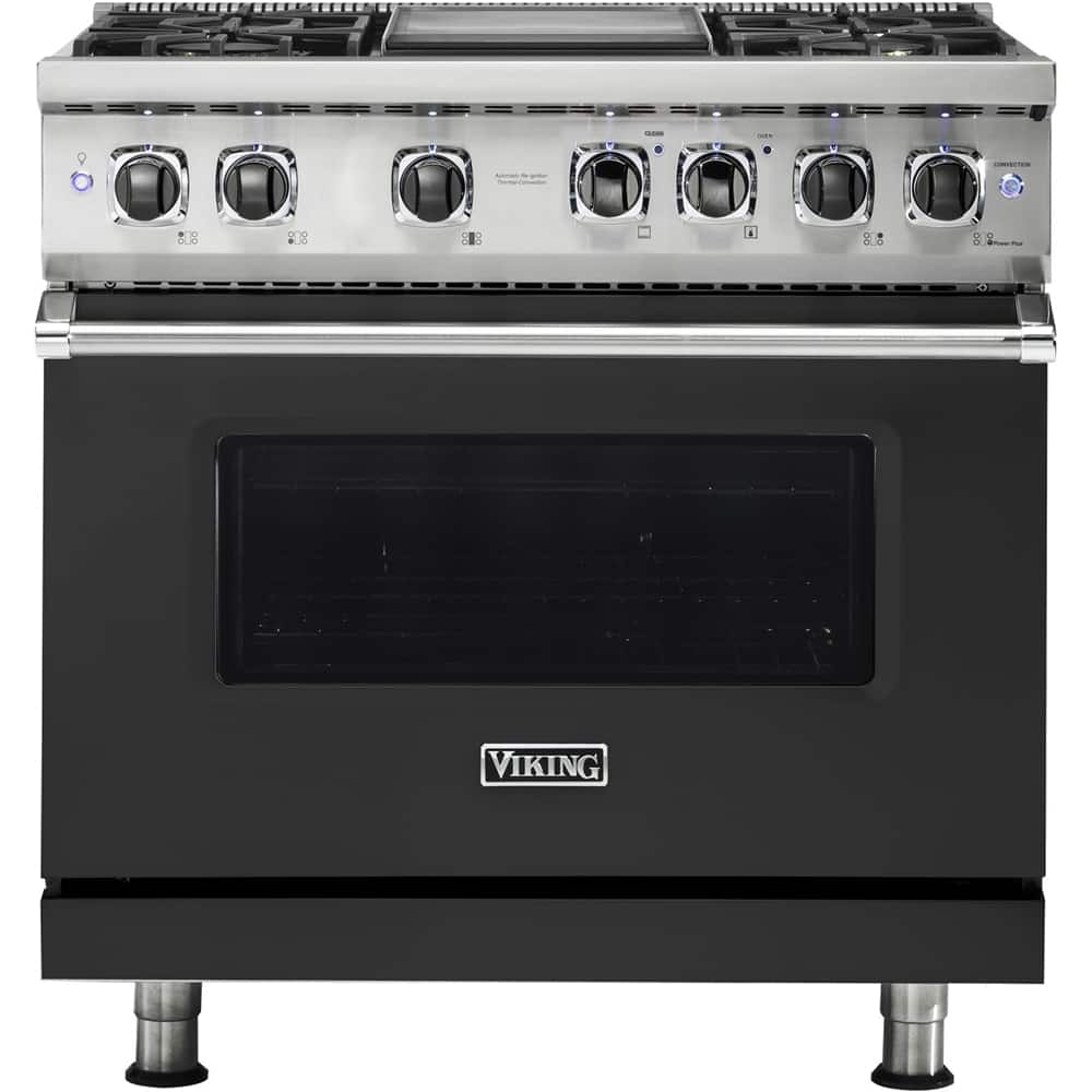 Viking - 5-Series 5.6 Cu. Ft. Self-Cleaning Freestanding Dual Fuel Convection Range - 4 Burner - Cast Black