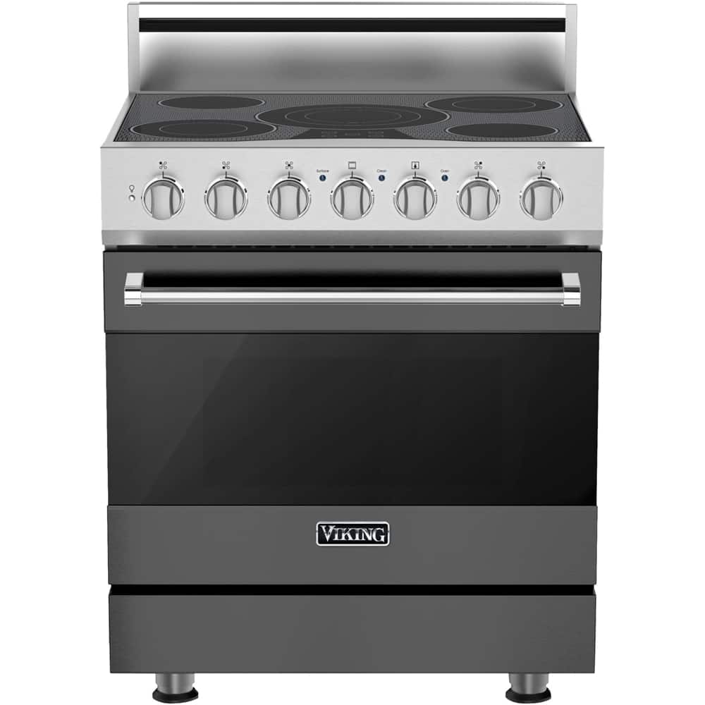 Viking - 30 in. Wide 5 Elements 3 Series 4.7 Cu. Ft. Freestanding Electric True Convection Range with Self-Cleaning - Damascus Gray