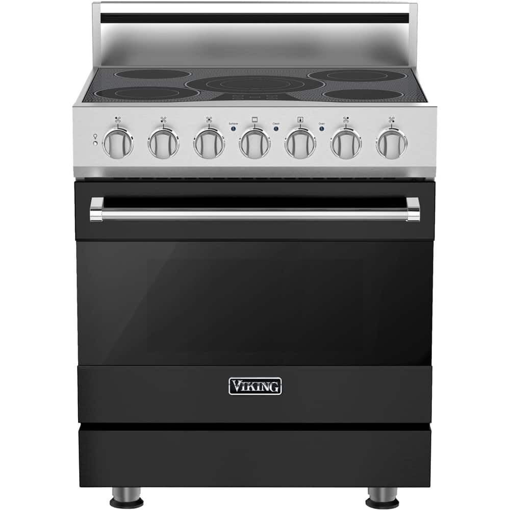 Viking - 30 in. Wide 5 Elements 3 Series 4.7 Cu. Ft. Freestanding Electric True Convection Range with Self-Cleaning - Cast Black